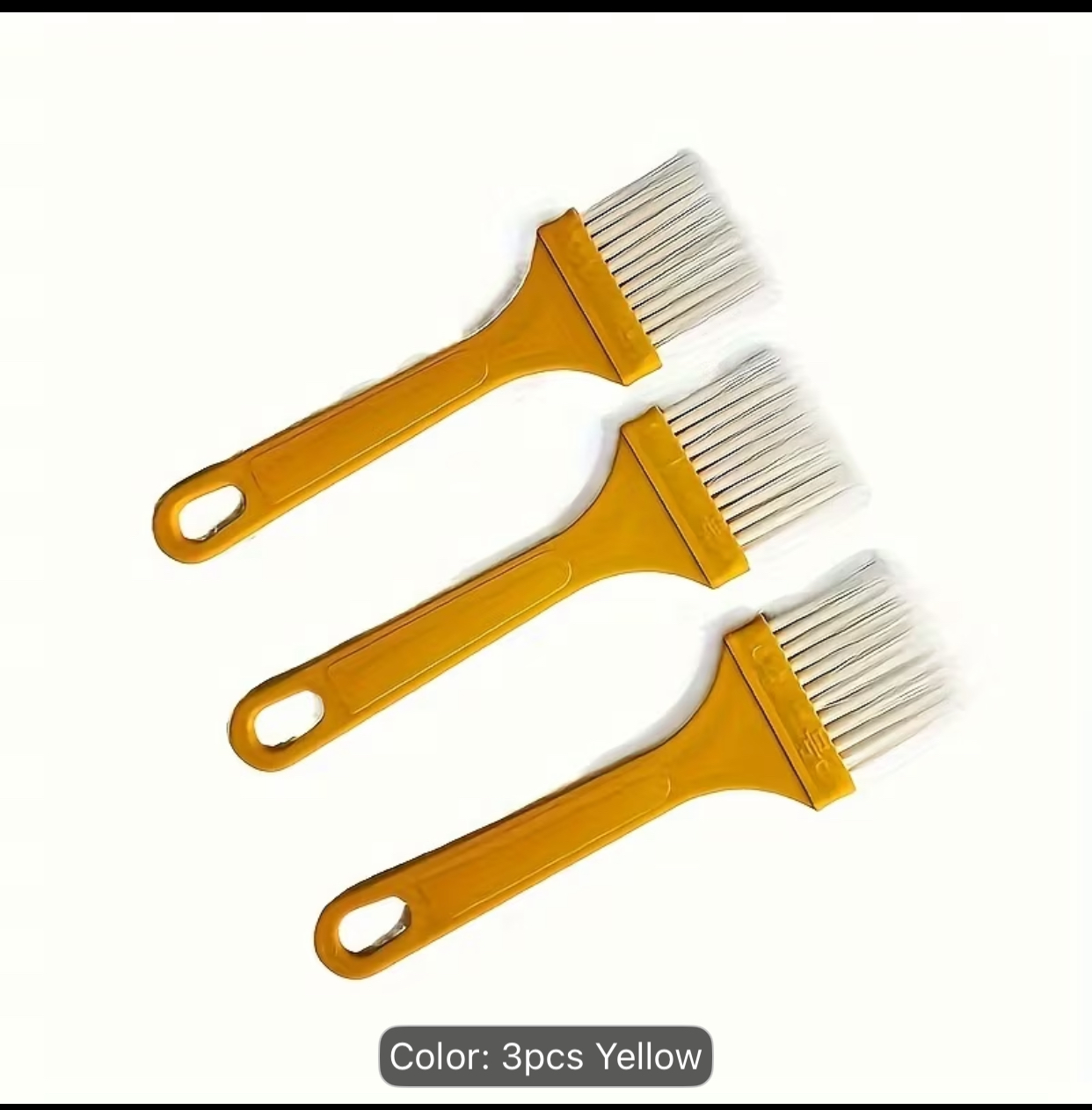 3-Piece Plastic Bristle Pastry and Basting Brushes – Ergonomic Yellow Utility Flat Brushes for Glazing, Baking, and Egg Wash Applications