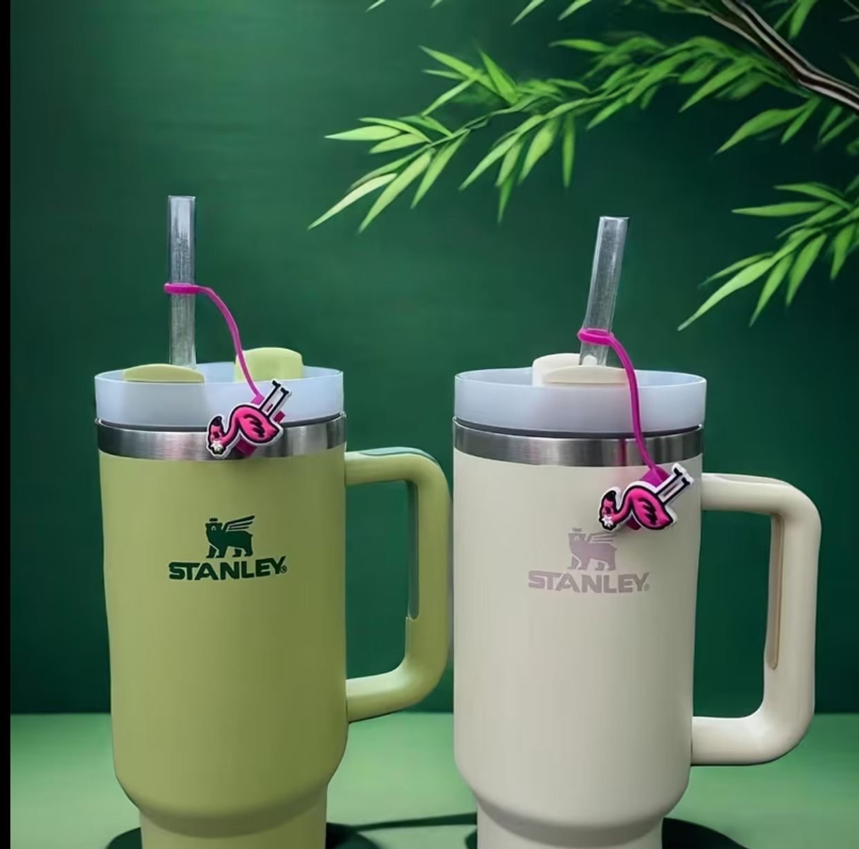 Pink Flamingo Silicone Straw Cover Caps – 4-Piece Spill-Proof Reusable Dust Plugs for Standard 10mm Tumbler Straws