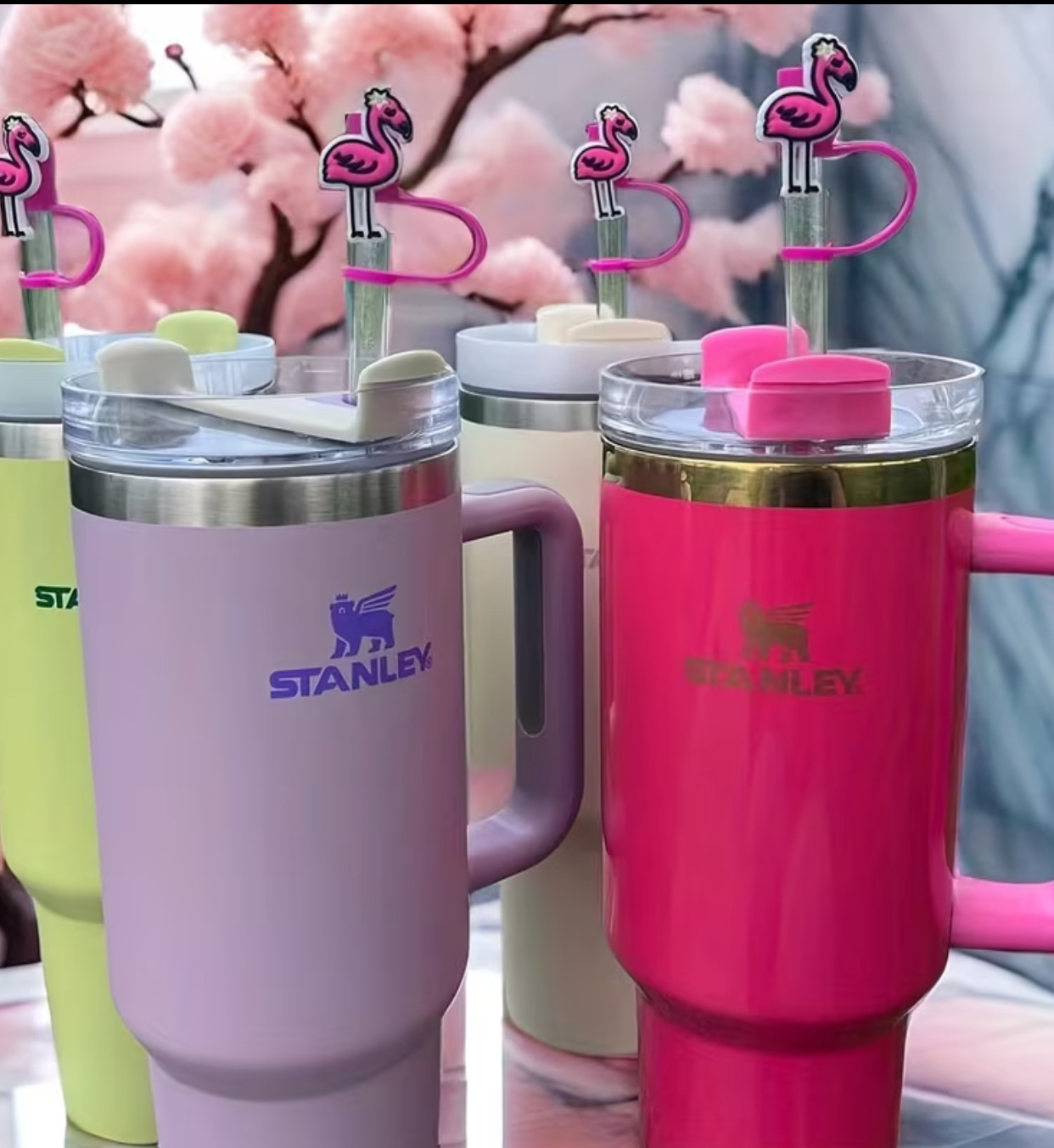 Pink Flamingo Silicone Straw Cover Caps – 4-Piece Spill-Proof Reusable Dust Plugs for Standard 10mm Tumbler Straws 2
