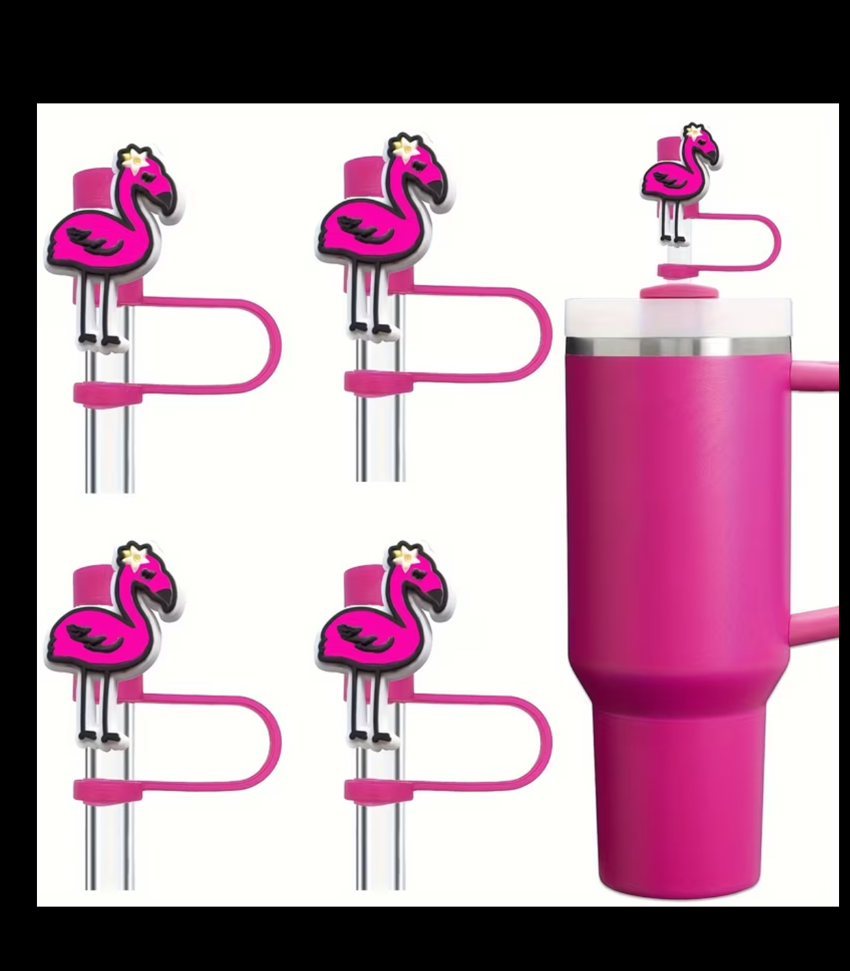Pink Flamingo Silicone Straw Cover Caps – 4-Piece Spill-Proof Reusable Dust Plugs for Standard 10mm Tumbler Straws 3