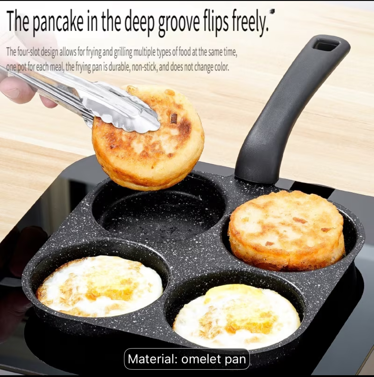 4-Cup Non-Stick Granite Omelet Pan – Divided Cast Aluminum Egg Frying Cookware with Heat-Resistant Stay-Cool Handle 2