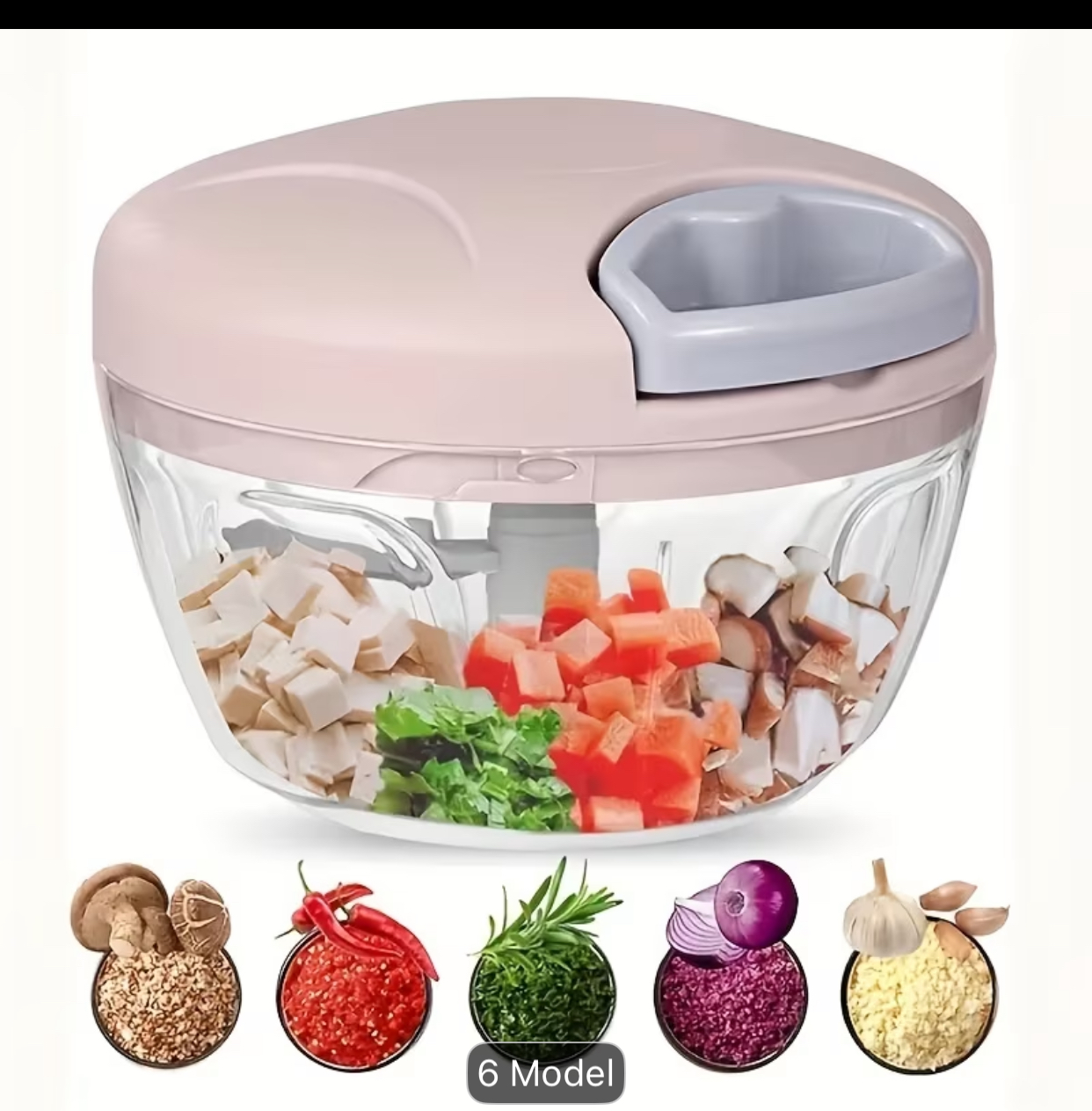 Manual Pull-Cord Speedy Food Chopper – Compact Clear Bowl Mini Meat Mincer, Vegetable Dicers, and Herb Blender with Stainless Steel Blades