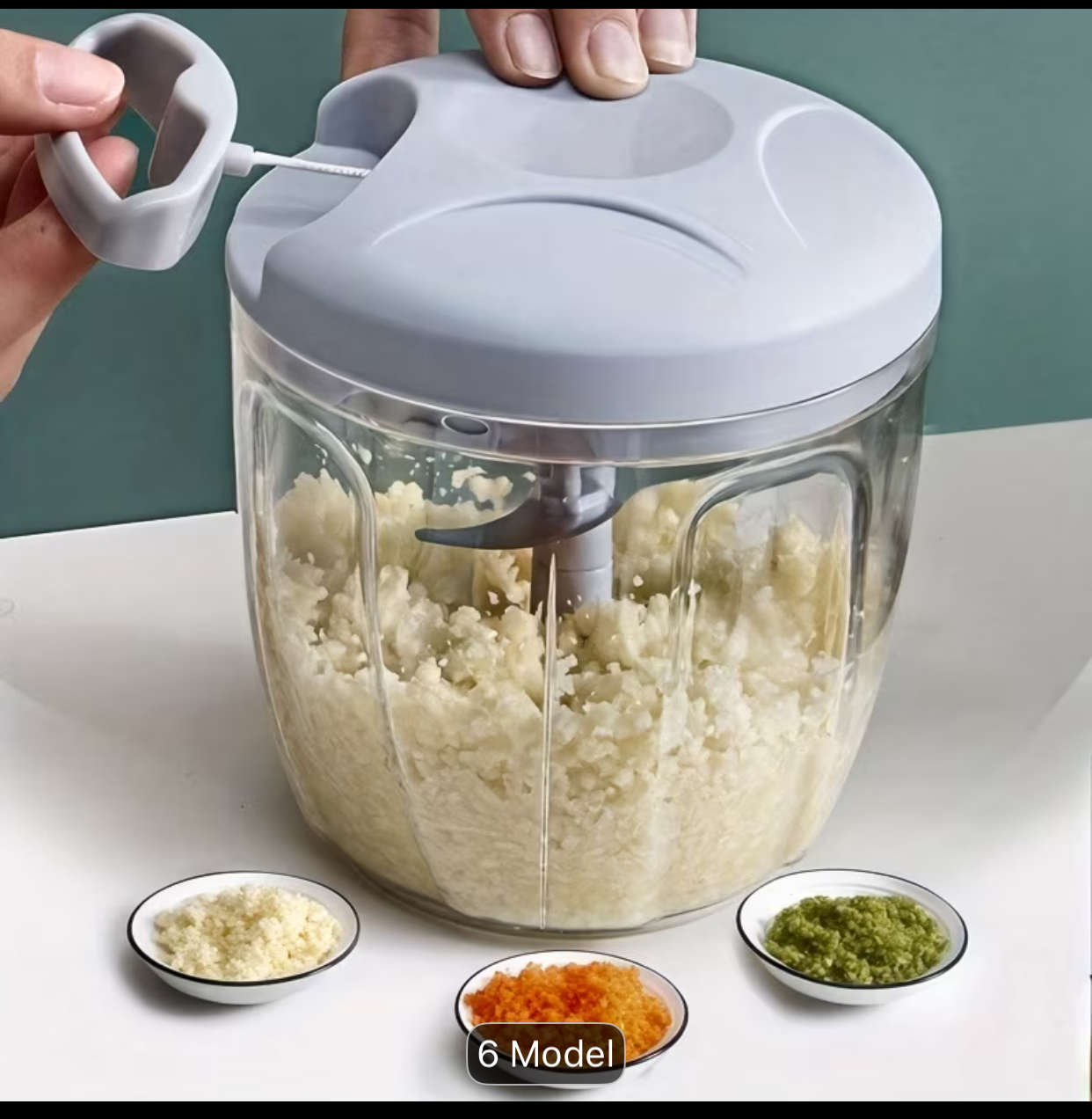 Manual Pull-Cord Speedy Food Chopper – Compact Clear Bowl Mini Meat Mincer, Vegetable Dicers, and Herb Blender with Stainless Steel Blades 2
