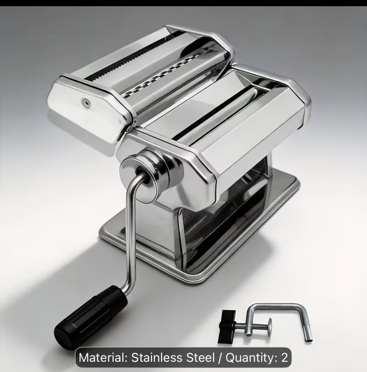 Stainless Steel Manual Pasta Maker Machine – Heavy-Duty Fresh Dough Roller and Cutter with Adjustable Thickness Settings and Table Clamp 2