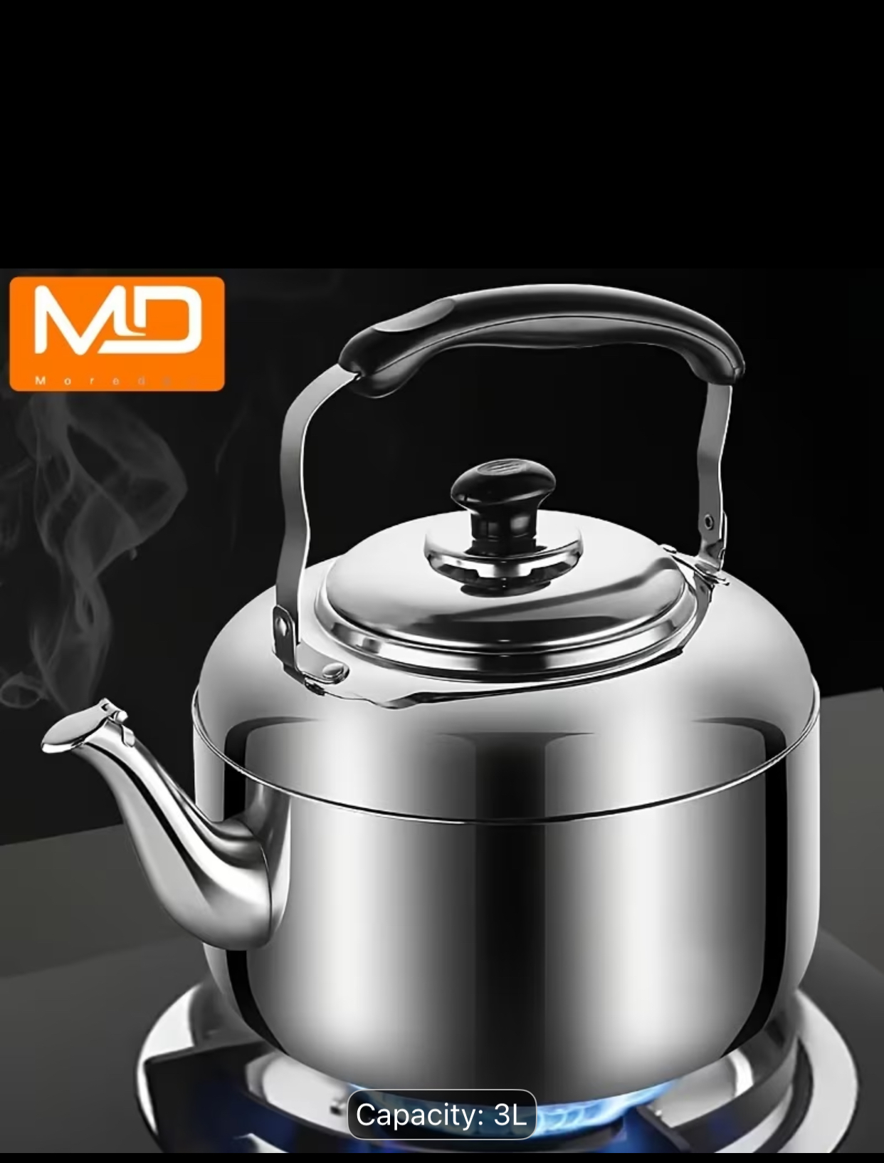 3L Stainless Steel Stovetop Whistling Kettle – Heavy-Duty Matte Silver Tea Pot with Heat-Resistant Ergonomic Handle and Loud Audio Alert Spout