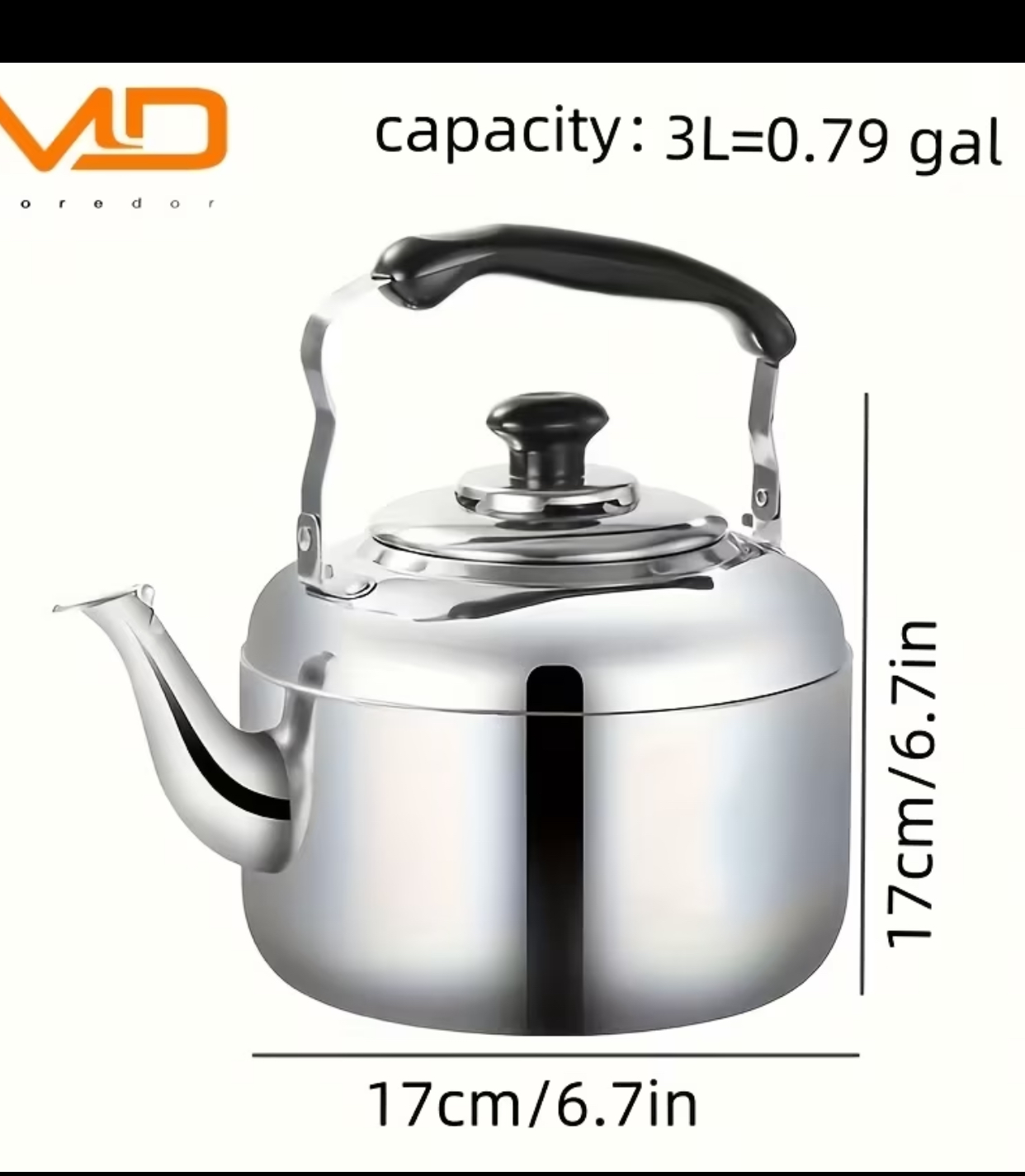 3L Stainless Steel Stovetop Whistling Kettle – Heavy-Duty Matte Silver Tea Pot with Heat-Resistant Ergonomic Handle and Loud Audio Alert Spout 3