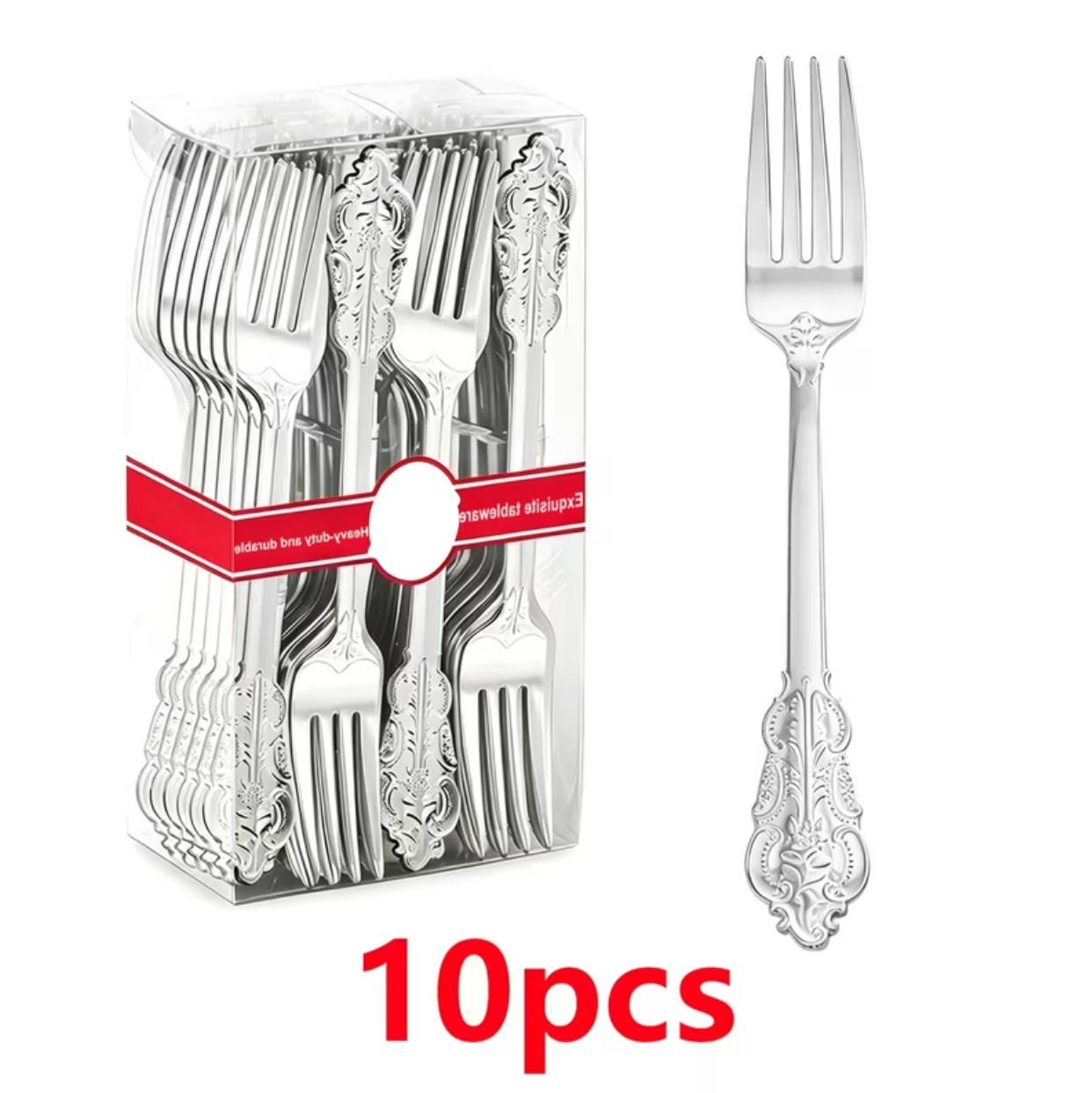 10-Piece Vintage Filigree Gold Plastic Dessert Forks – Heavy-Duty Disposable Tasting Cake Forks for Weddings and Upscale Parties 2