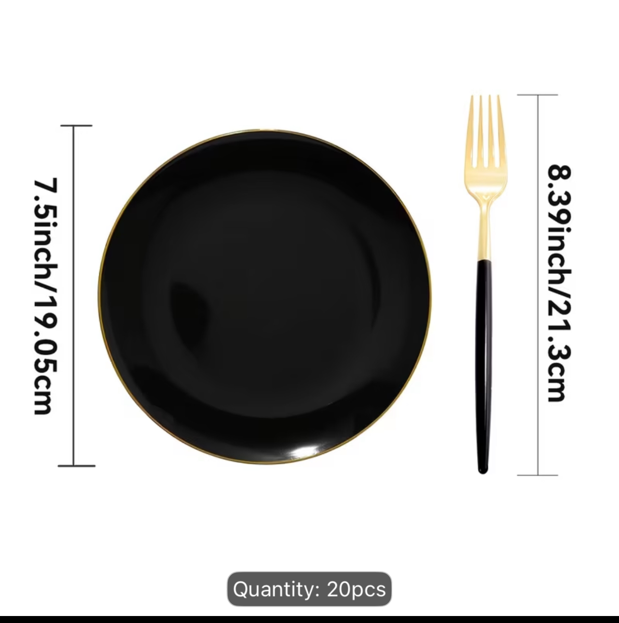 20-Piece Glossy Black and Gold Tableware Set – 10 Elegant Gold-Rimmed Dinner Plates and 10 Two-Tone Black-Handled Metallic Dinner Forks 2