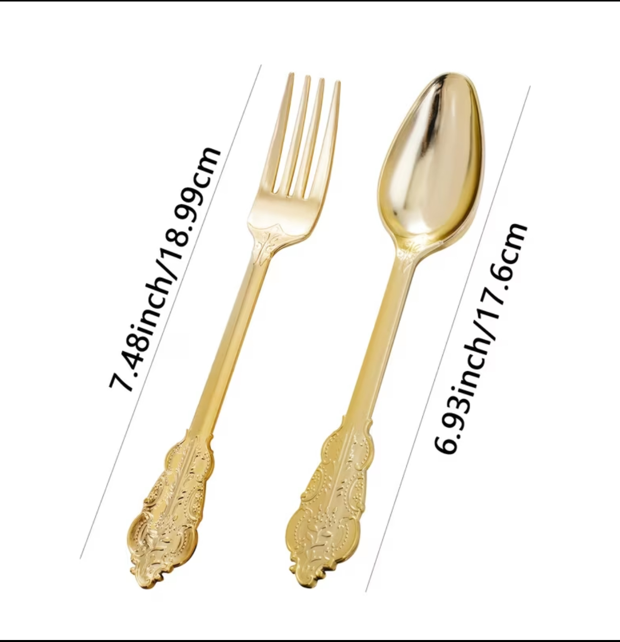 20-Piece Jyvkey Baroque Gold Plastic Cutlery Set – Premium Disposable Heavy-Duty Spoon and Fork Combo for Corporate Events and Weddings 2