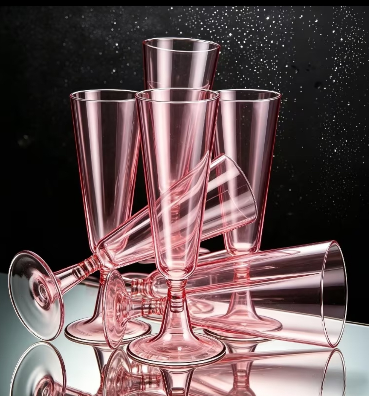 6-Piece Transparent Pink Champagne Flutes – Shatterproof Reusable Tapered Acrylic Stemware Set for Bachelorette Parties and Weddings