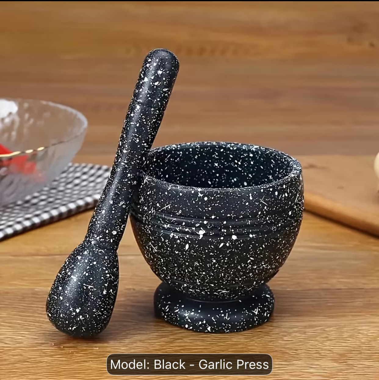 Black Speckled Resin Mortar and Pestle Set – Durable Garlic Press, Herb Crusher, and Spice Grinding Bowl for Countertop Cooking