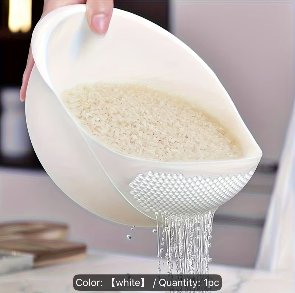 Ergonomic Rice Washing Bowl with Integrated Side Strainer – Multi-Functional White Fruit and Vegetable Drainer Colander Basker