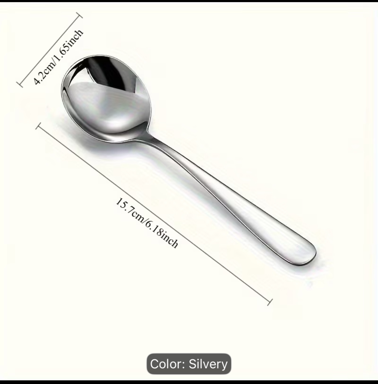 8-Piece Silvery Stainless Steel Dessert Spoon Set – Polished Round Soup Spoons and Mirror-Finished Dinner Teaspoons for Everyday Table Settings 2