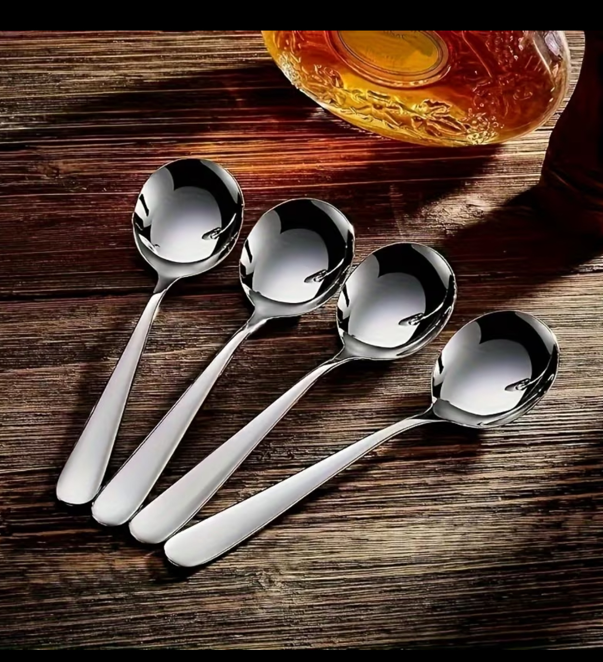 8-Piece Silvery Stainless Steel Dessert Spoon Set – Polished Round Soup Spoons and Mirror-Finished Dinner Teaspoons for Everyday Table Settings 3