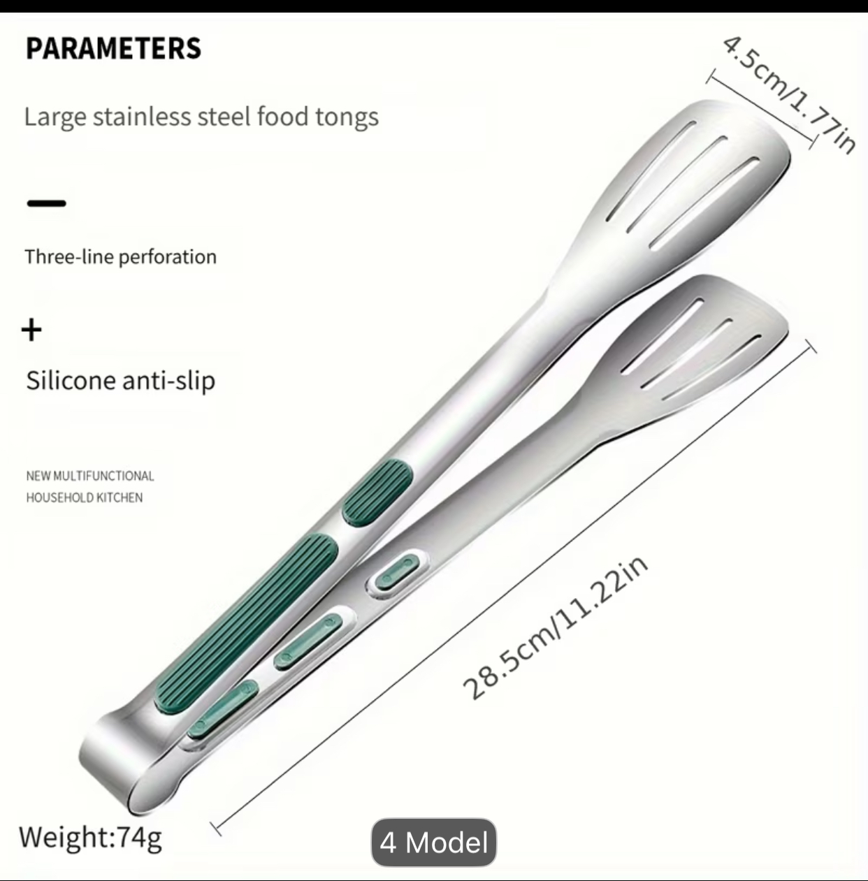 Stainless Steel Cooking Tongs Set – Non-Slip Heavy-Duty BBQ and Kitchen Serving Tongs with Heat-Resistant Green Finger Grips 2