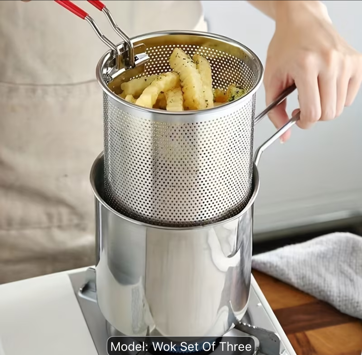 3-Piece Stainless Steel Deep Fryer and Asparagus Pot Set – High-Capacity Multi-Cooker with Deep Fine-Mesh Strainer Basket Insert 2