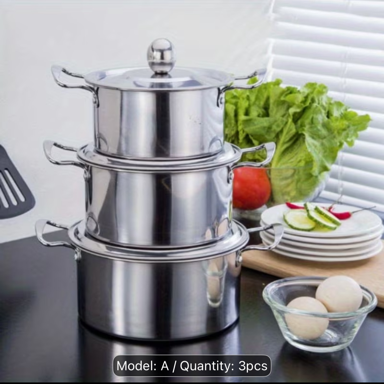 Model A 3-Piece Classic Stainless Steel Stockpot Set – Tri-Ply Base Dutch Oven and Soup Pot Trio with Matching Polished Lids