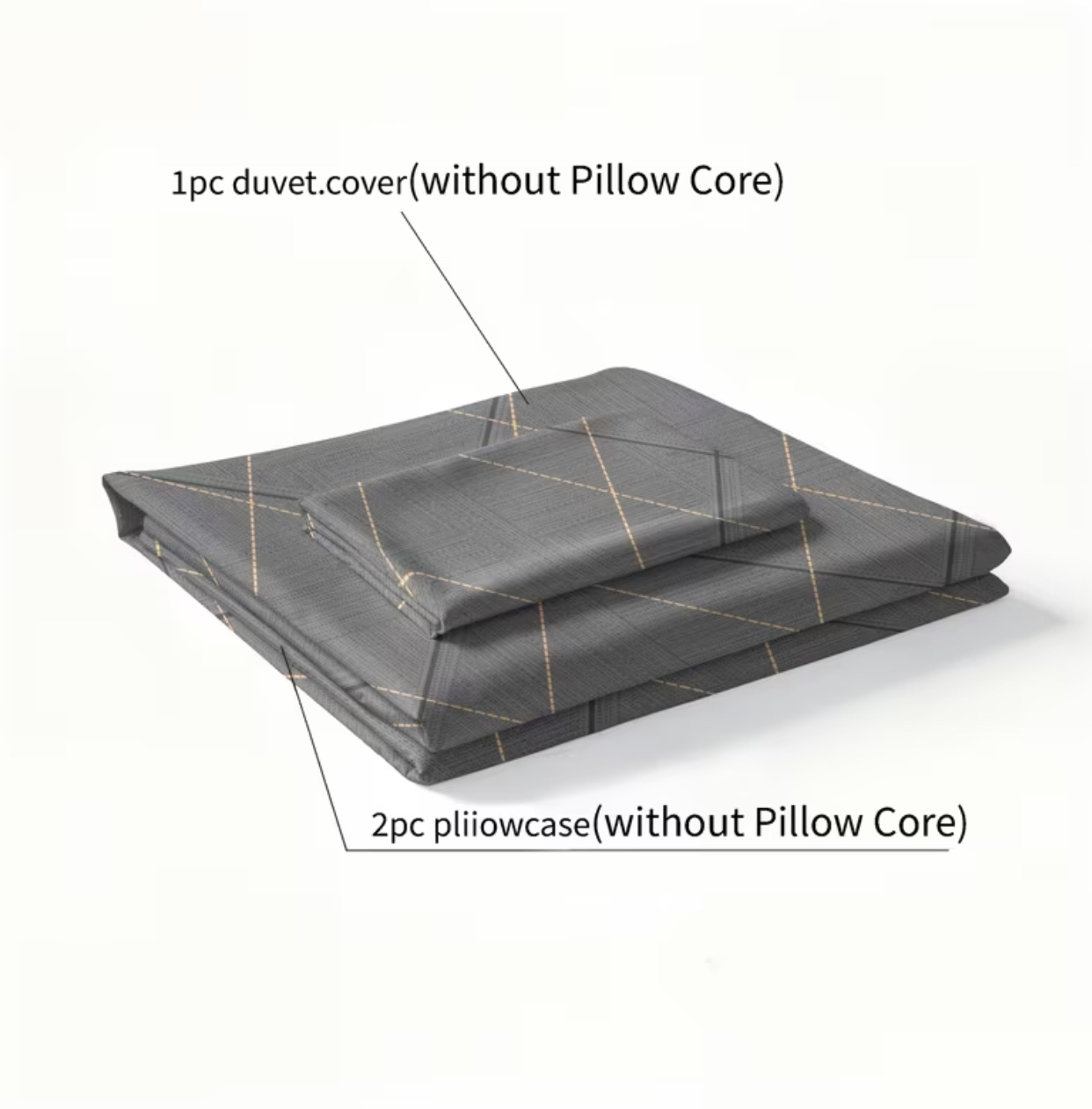 Modern Space Gray Geometric Plaid Duvet Cover Set – Minimalist Arc Line Print Bedding Set (Duvet Cover Size: 240cm x 220cm 2