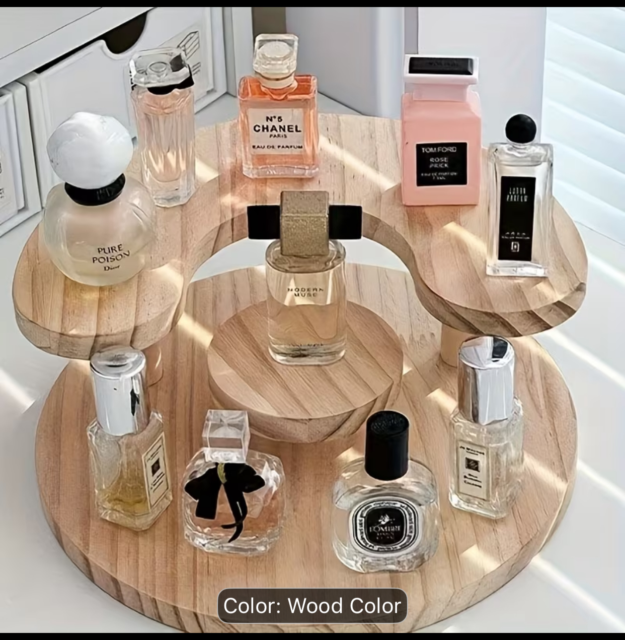 Natural Pine Mini 2-Tier Round Display Stand – Small Countertop Riser & Jewelry Organizer (20cm x 9.3cm)