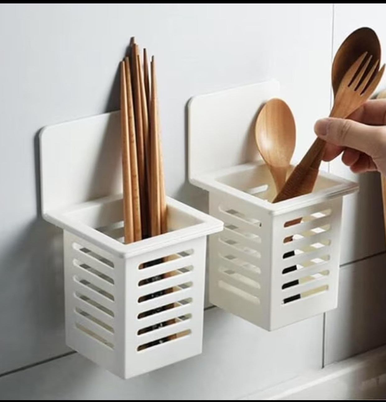 Cream White Adhesive Wall-Mounted Storage Basket – Small Ventilated Organizer Cup for Bathroom & Kitchen