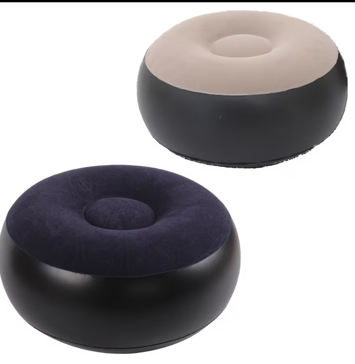Two-Tone Round Inflatable Pouf Footstool – Portable Velvet Flocked Top Travel Ottoman (49cm x 18cm)