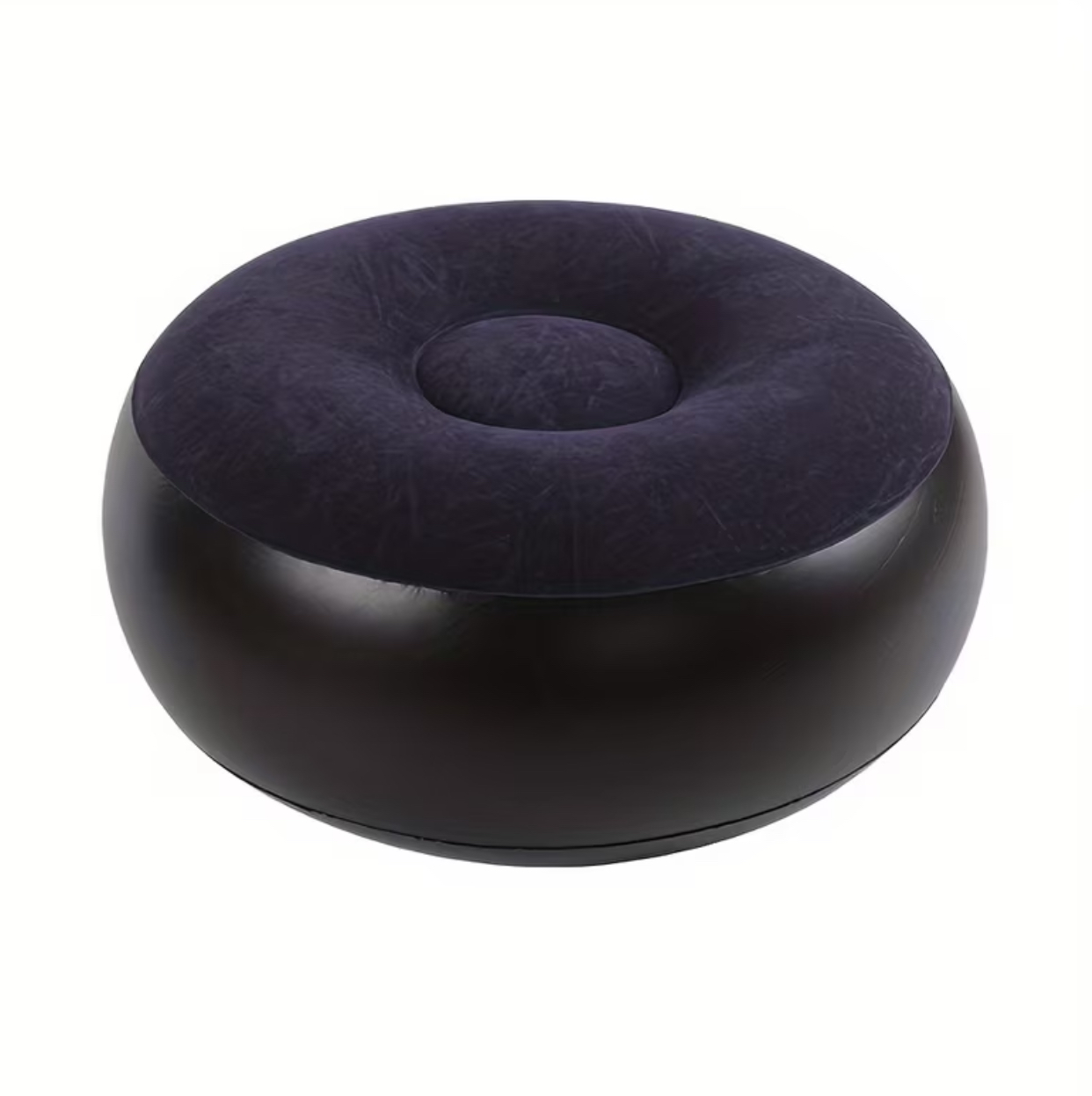 Two-Tone Round Inflatable Pouf Footstool – Portable Velvet Flocked Top Travel Ottoman (49cm x 18cm) 2