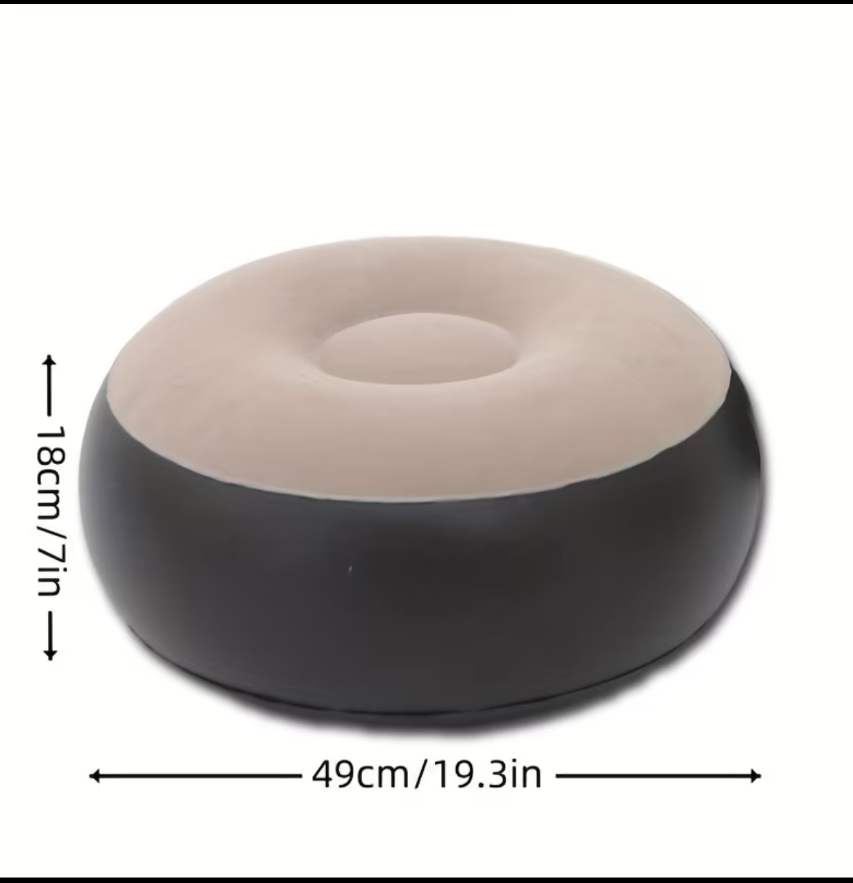 Two-Tone Round Inflatable Pouf Footstool – Portable Velvet Flocked Top Travel Ottoman (49cm x 18cm) 3