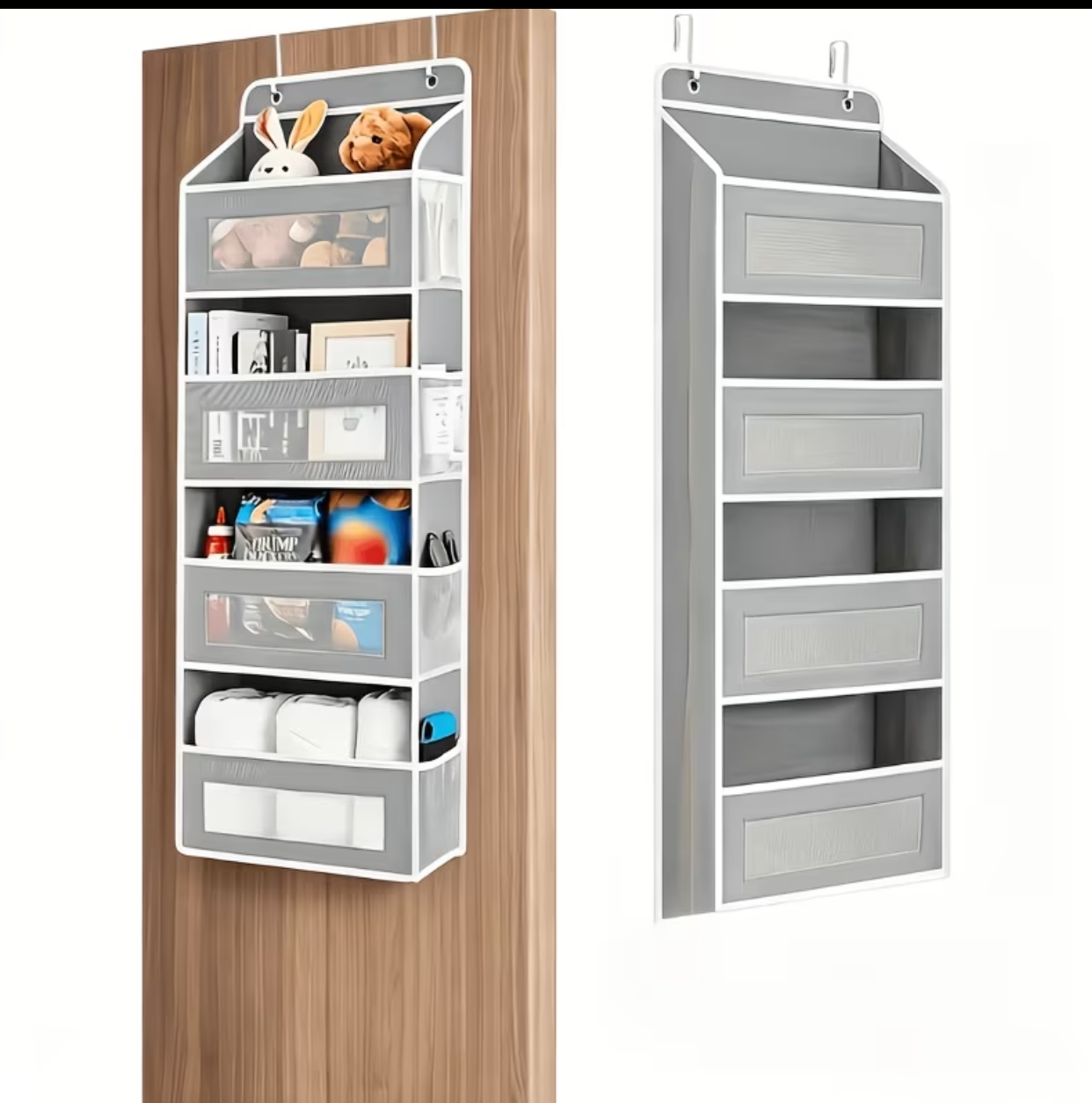 Gray 4-Pocket Over-the-Door Hanging Organizer – Space-Saving Closet Storage Bag with Clear Windows (90cm x 30cm) 2