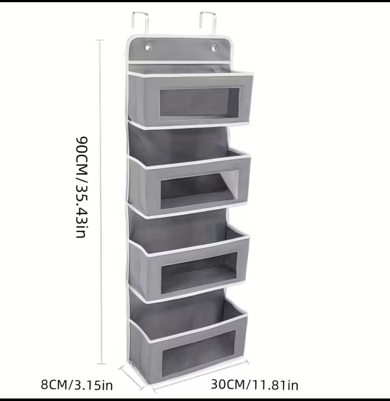 Gray 4-Pocket Over-the-Door Hanging Organizer – Space-Saving Closet Storage Bag with Clear Windows (90cm x 30cm) 3