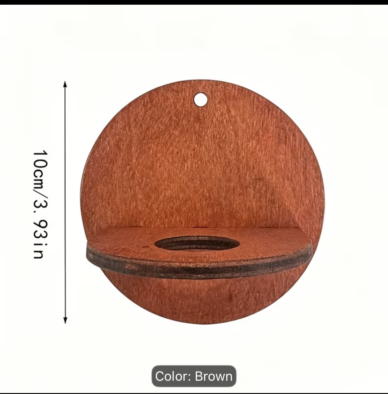 Round Walnut Brown Wooden Wall Mount Holder – Minimalist Single Ring Display Shelf (10cm / 3.93in)