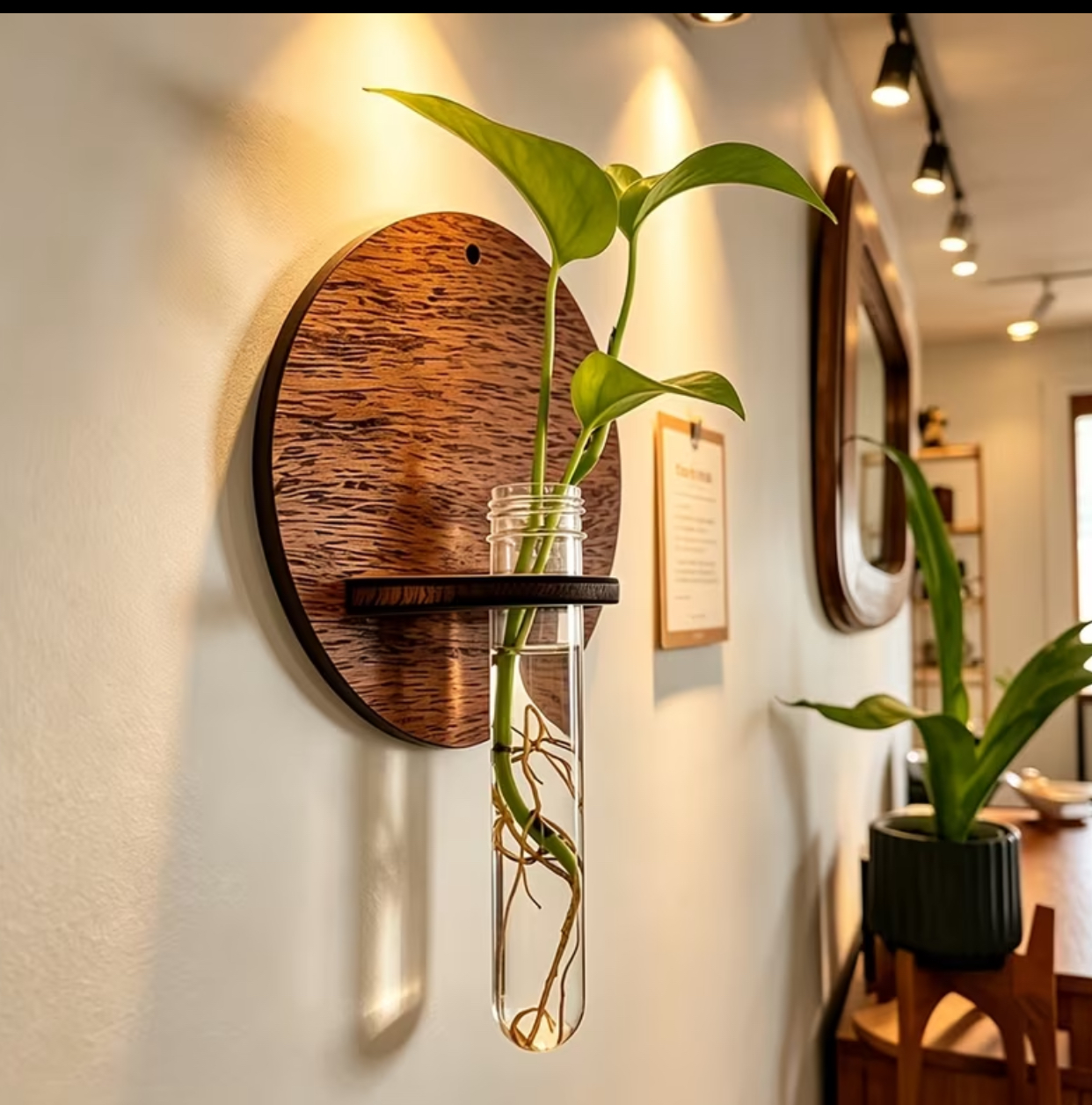 Round Walnut Brown Wooden Wall Mount Holder – Minimalist Single Ring Display Shelf (10cm / 3.93in) 2