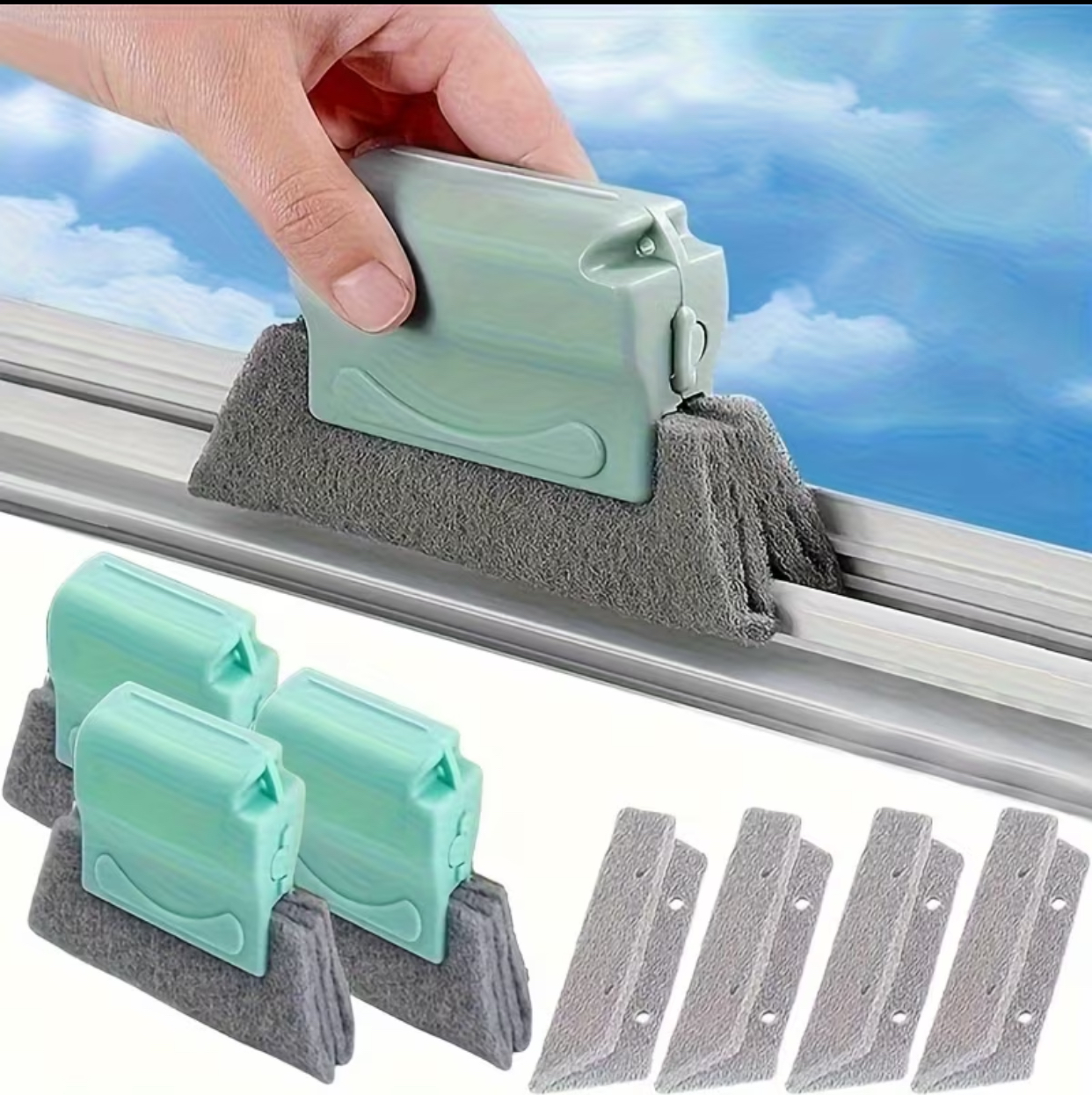 Handheld Window Track Groove Cleaning Brush – Multi-Purpose Slit Cleaner with Replaceable Scouring Pads
