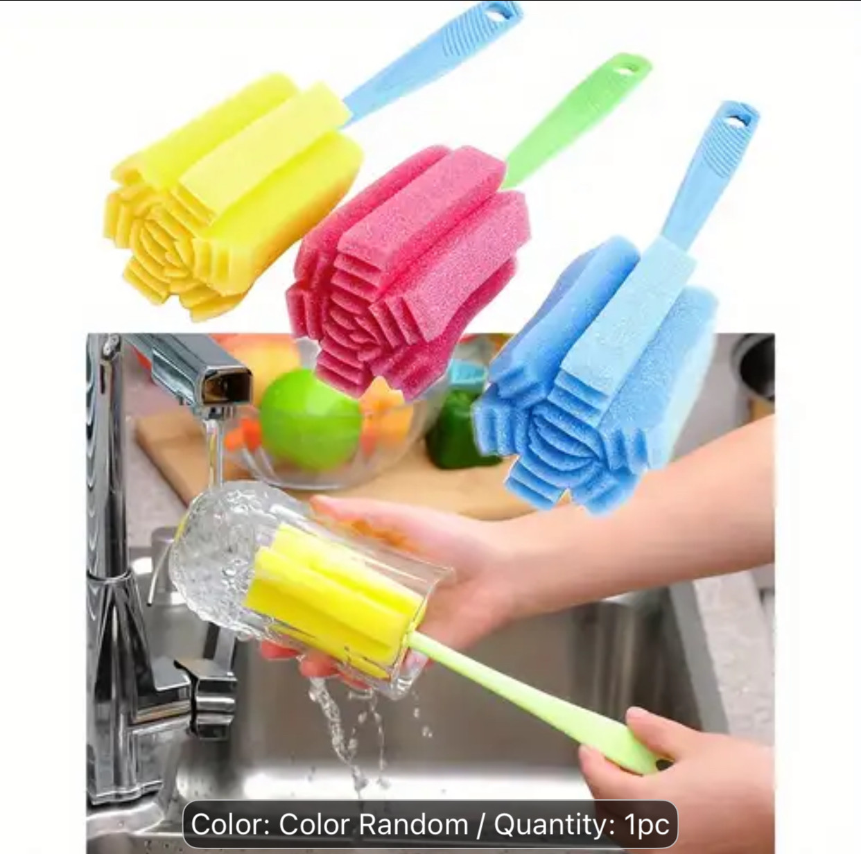 Long Handle Soft Foam Bottle Cleaning Brush – Flexible Pastel Green Sponge Scrubber for Thermoses & Glasses