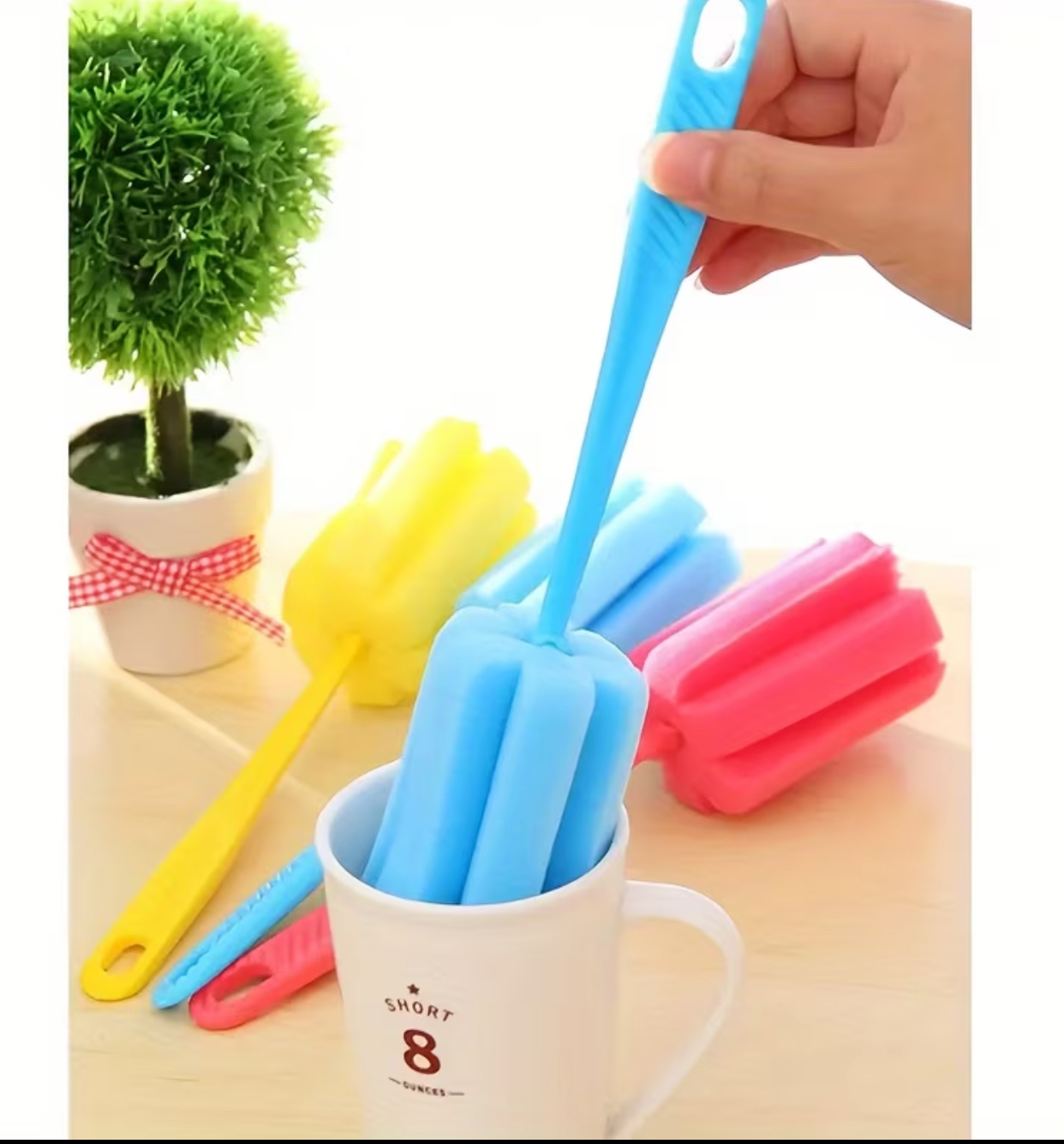 Long Handle Soft Foam Bottle Cleaning Brush – Flexible Pastel Green Sponge Scrubber for Thermoses & Glasses 3
