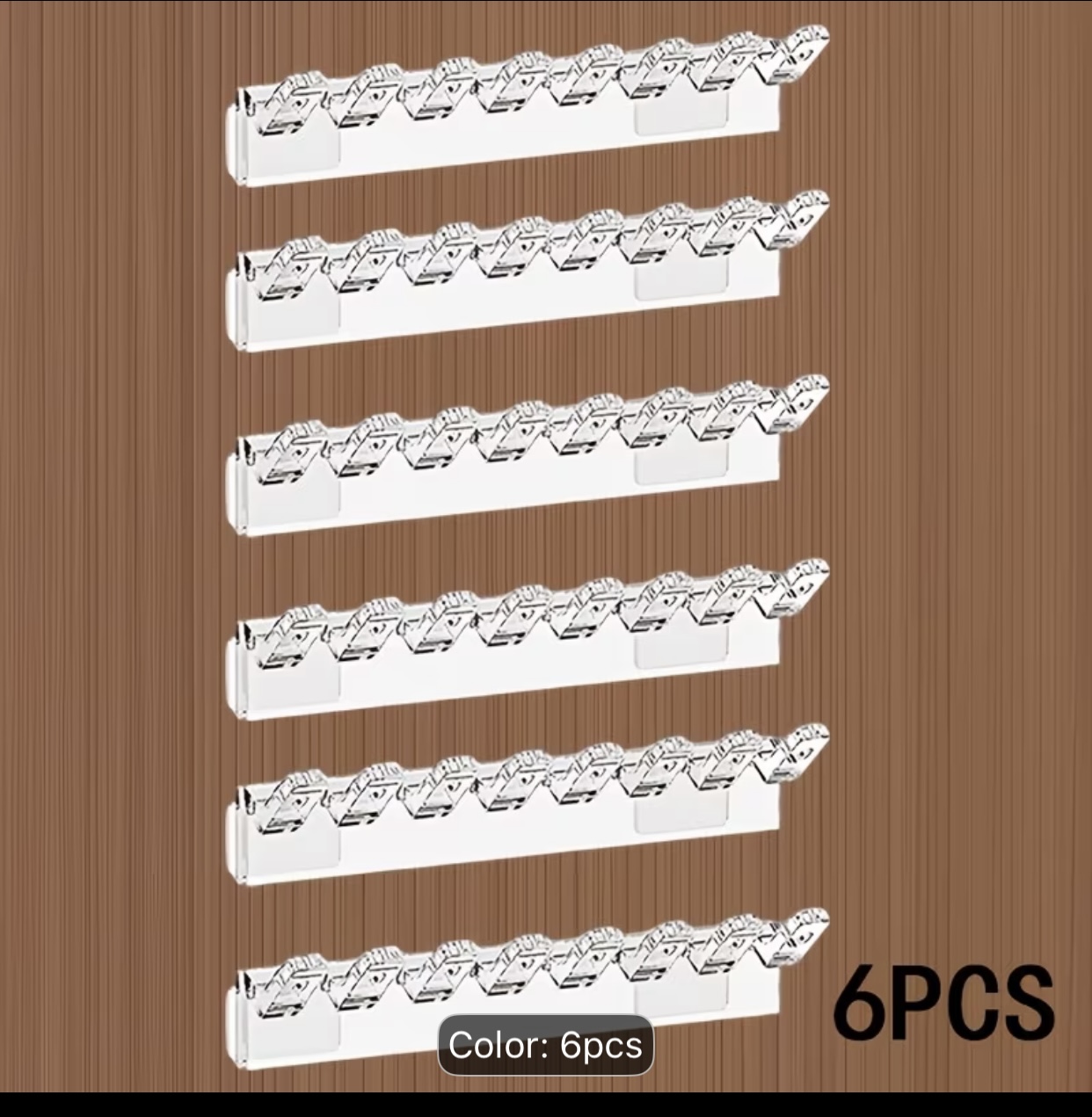 6-Piece Clear Adhesive Wall Mount Utility Strips – Multi-Hook Row Hanger for Kitchen & Bathroom Organization