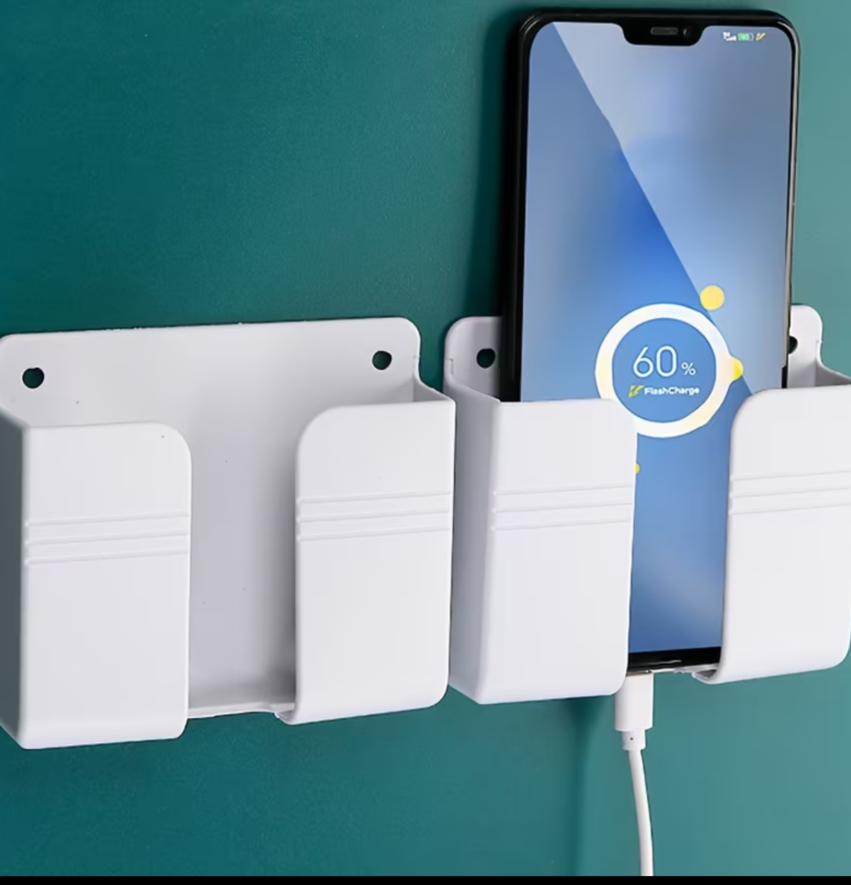 Wall-Mounted Smartphone Charging Dock – Universal Self-Adhesive Bedside Phone Stand & Plug Organizer