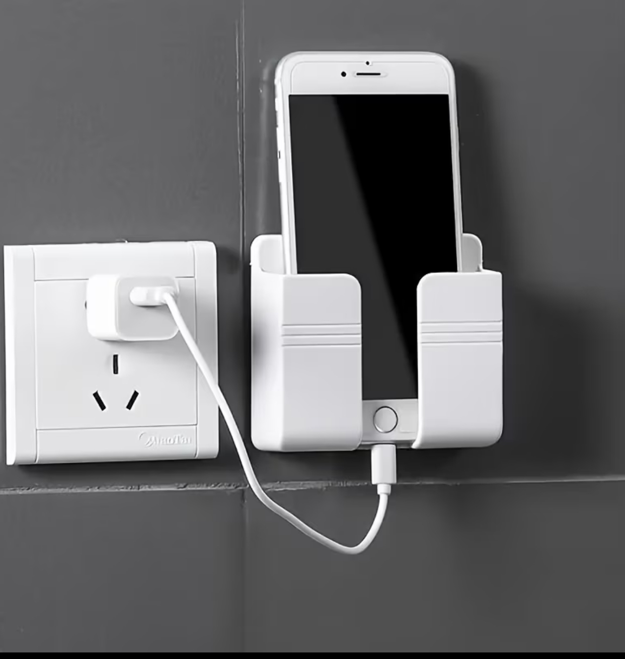 Wall-Mounted Smartphone Charging Dock – Universal Self-Adhesive Bedside Phone Stand & Plug Organizer 2