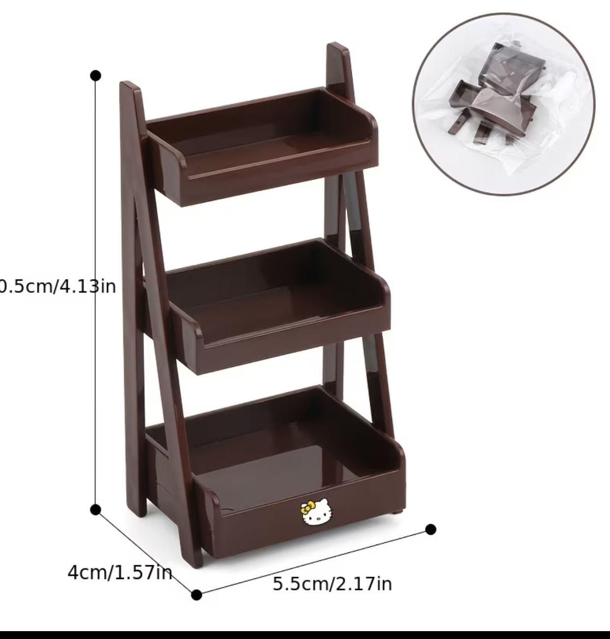 Mini 3-Tier Plastic Desktop Organizer – Pastel Cream Dollhouse Toy Rack with Cartoon Detail 2