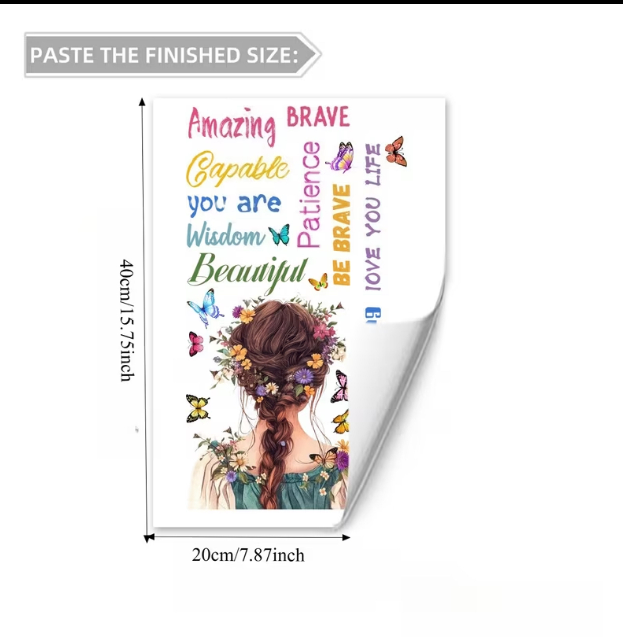 Floral Braided Girl Wall Decal – Colorful Daily Affirmations & Inspirational Words Sticker Set (20 \times 40\text{cm}) 2