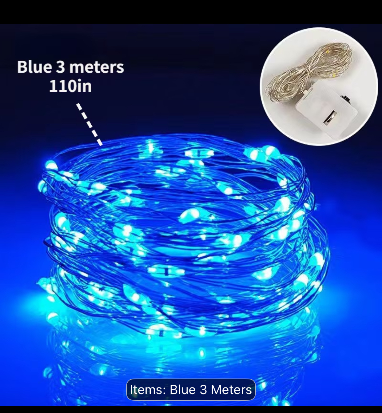 3-Meter Blue LED Copper Wire Fairy Lights – Flexible Battery-Operated Micro String Lights for Crafts & Decor