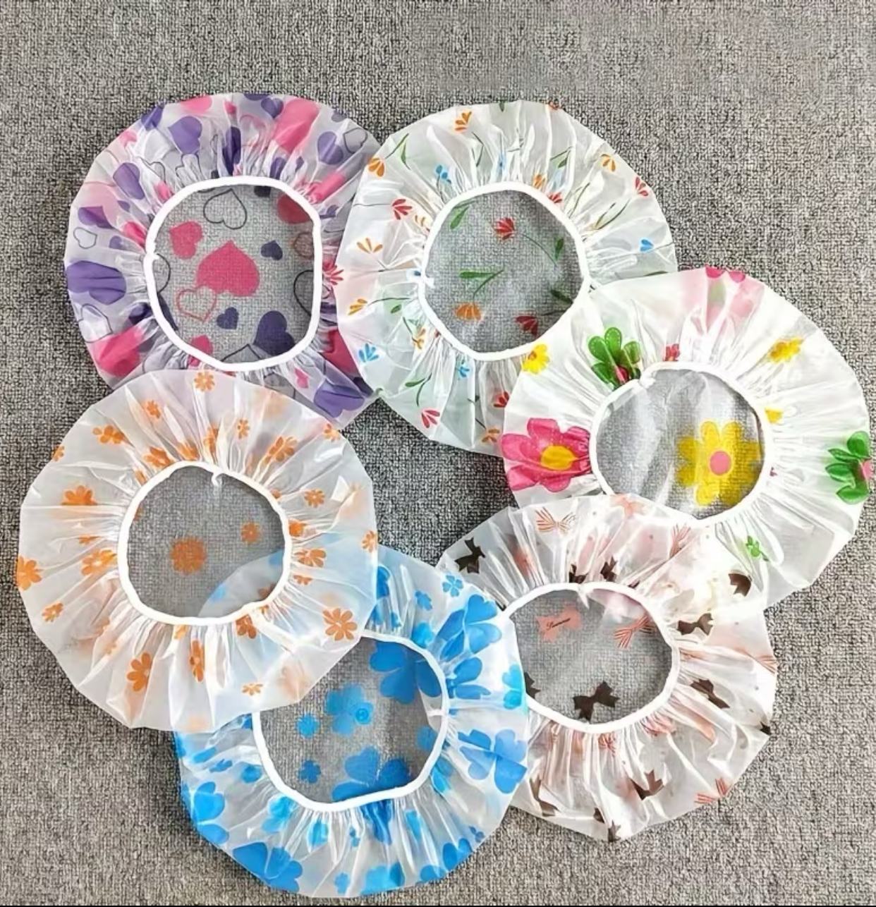 5-Pack Waterproof Elastic Shower Caps – Reusable Floral Patterned Hair Protectors (Random Colors)