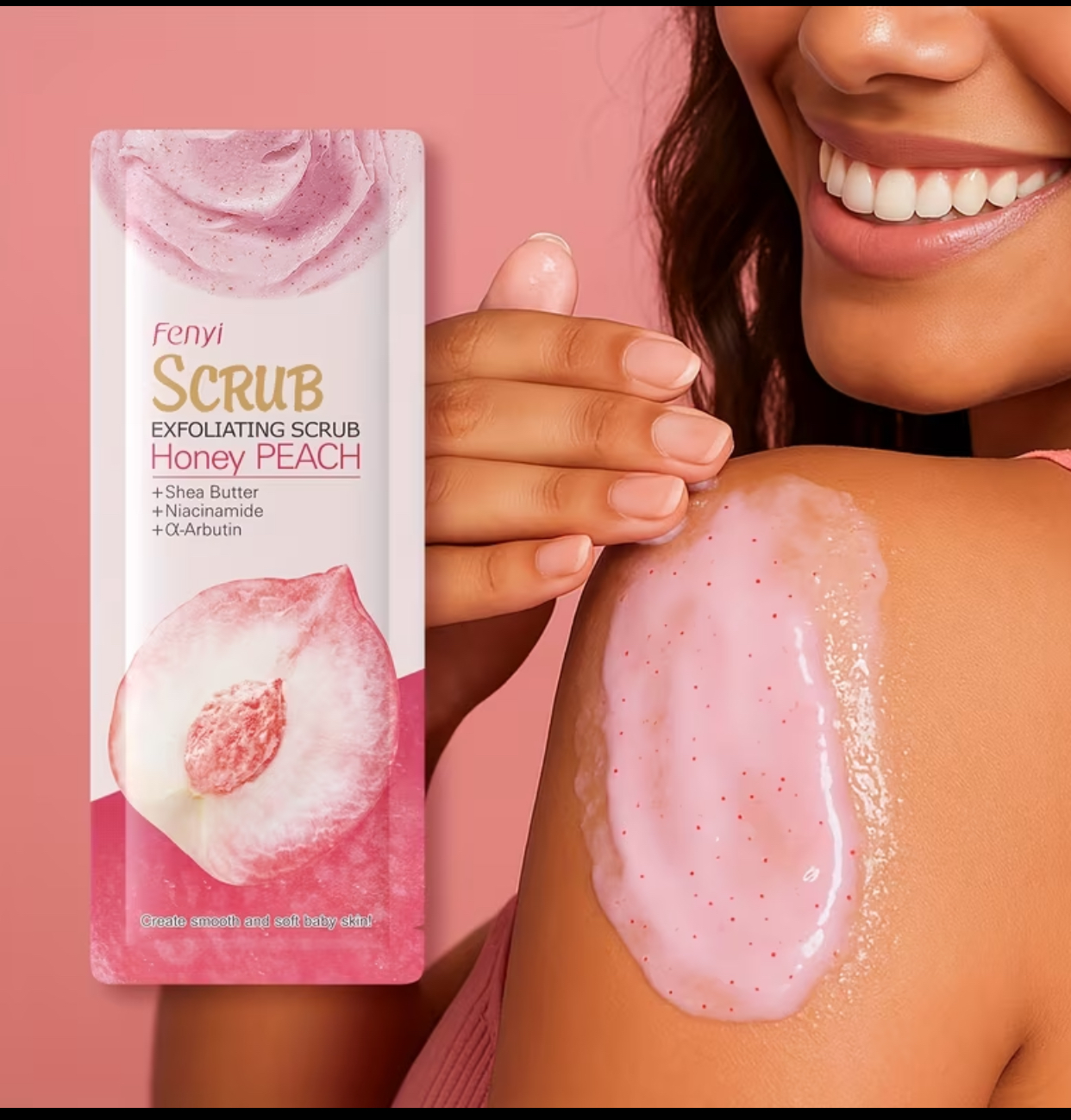 Fenyi 20-Pack Assorted Exfoliating Facial Scrub Sachets – Shea Butter, Honey Peach, Sakura & Milk Single-Use Cleansers 3