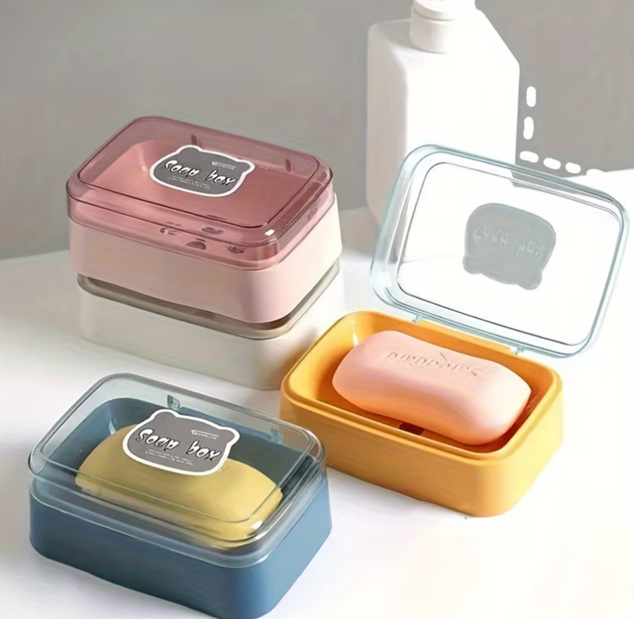 Desktop Travel Soap Case with Translucent Flip Cover – Compact White Countertop Soap Box (13 \times 9.5 \times 5\text{cm})