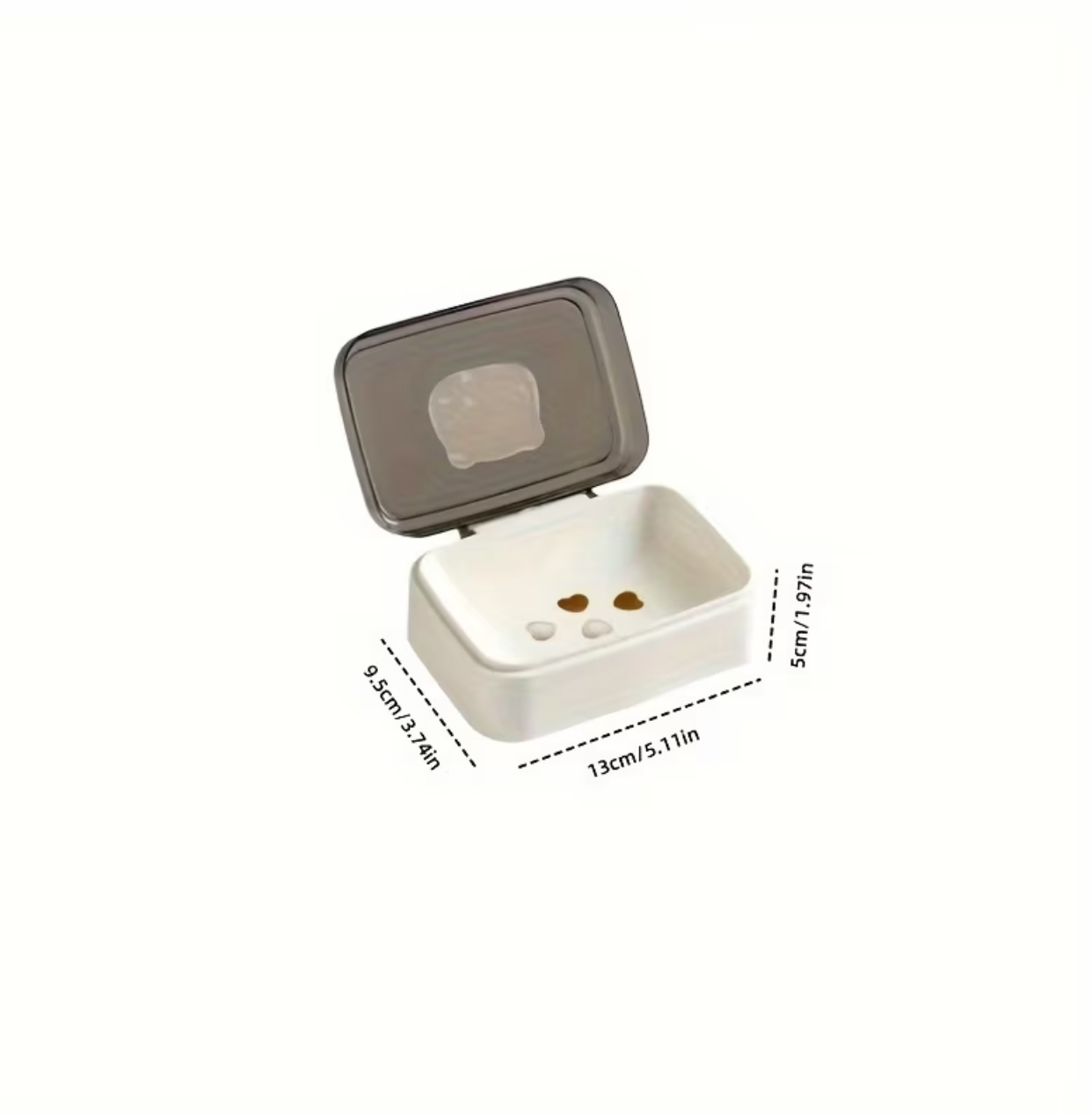Desktop Travel Soap Case with Translucent Flip Cover – Compact White Countertop Soap Box (13 \times 9.5 \times 5\text{cm}) 3