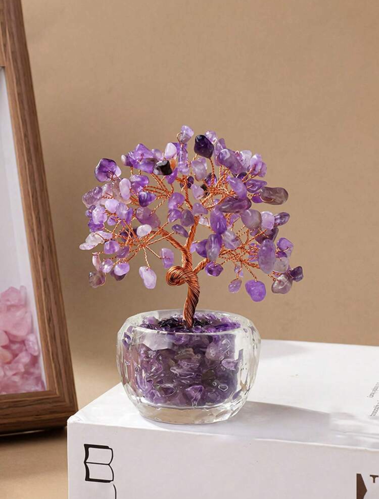 Citrine Gemstone Bonsai Money Tree – Wealth & Luck Crystal Tree with Clear Glass Pot Base 3
