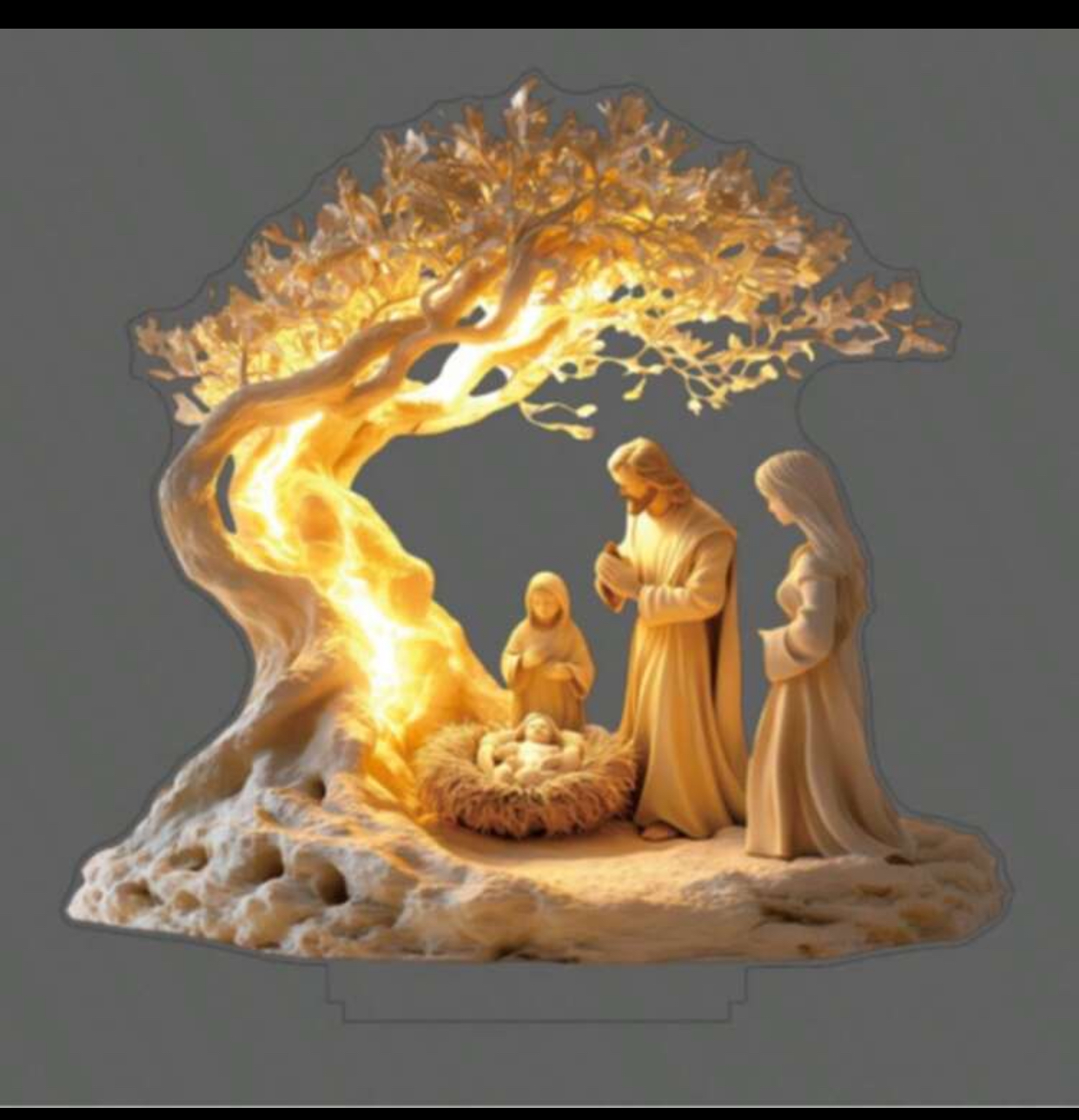 Glowing Holy Family Nativity Statue – Light-Up Tree of Life Christmas Manger Figurine