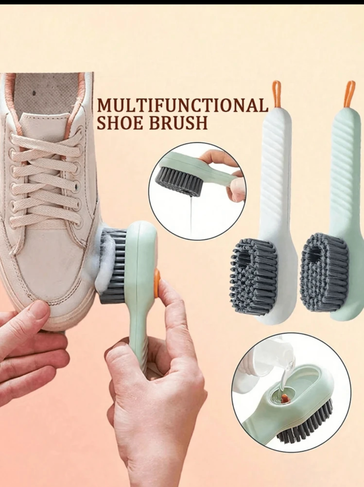 Liquid Soap Dispensing Shoe Cleaning Brush – Soft Bristle Laundry and Sneaker Scrubber