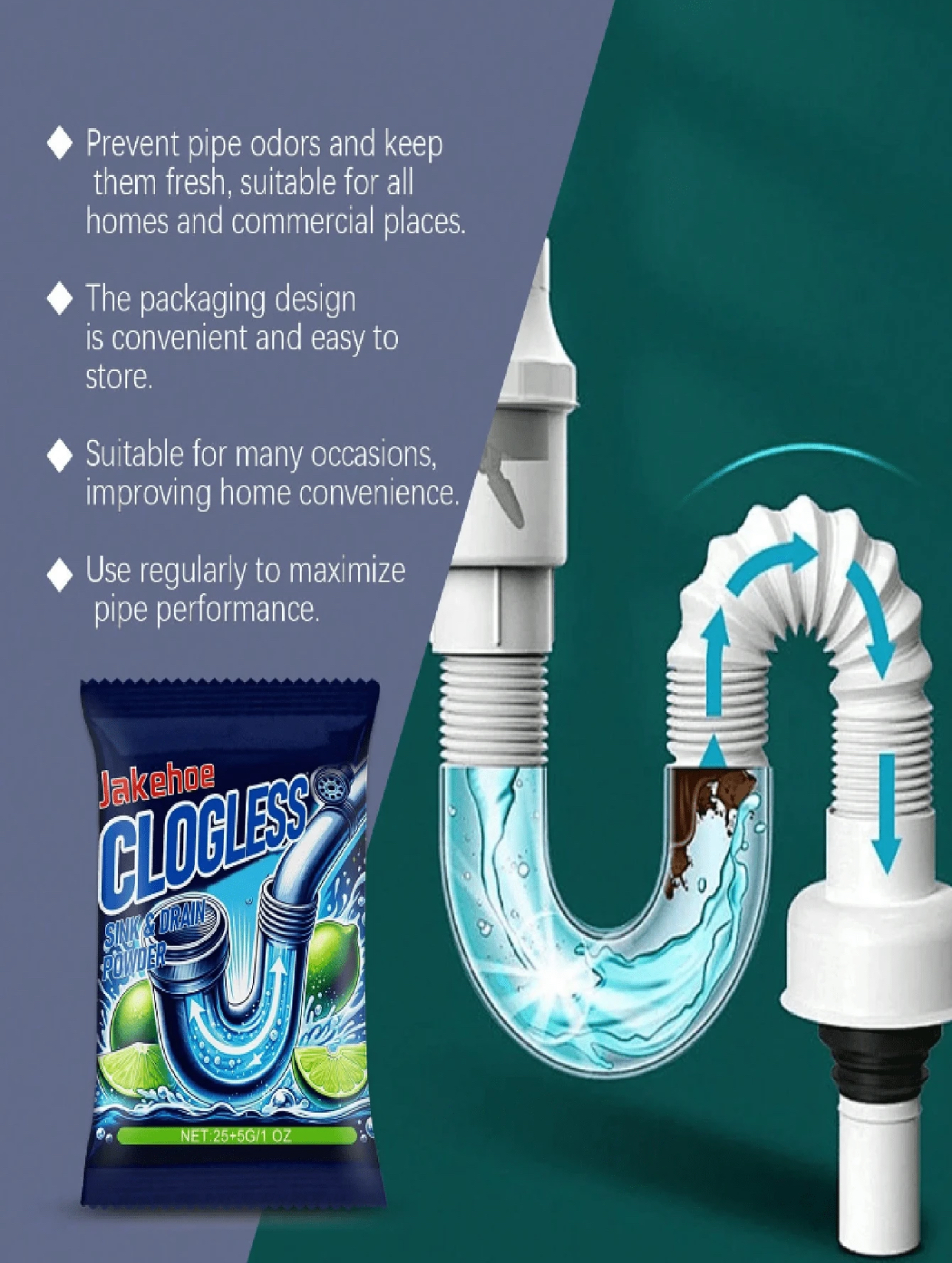 Clogless Sink & Drain Cleaning Powder – Fast-Acting Pipeline Unblocking Agent (Pack of 10) 3