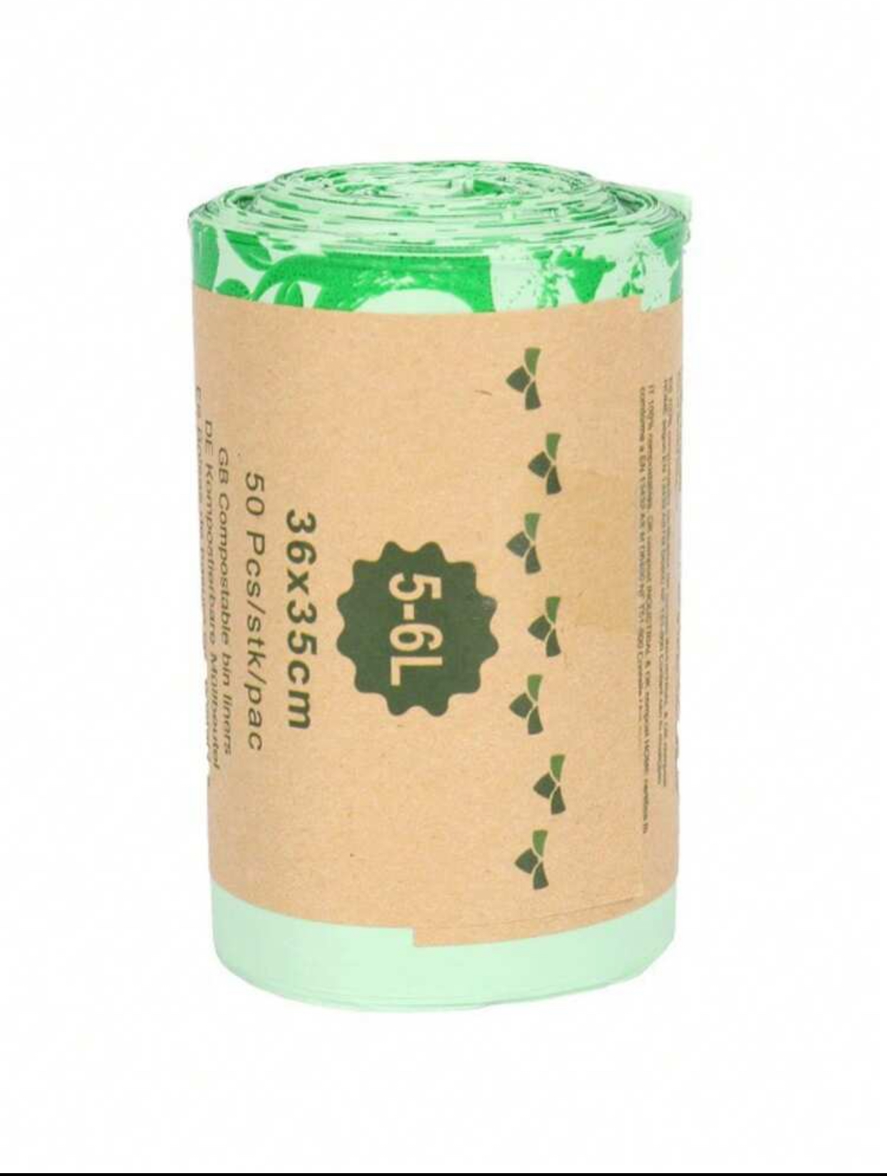 5-6L Eco-Friendly Compostable Bin Liners – 50-Piece Roll Small Waste Bags (36 \x 35\text{cm})