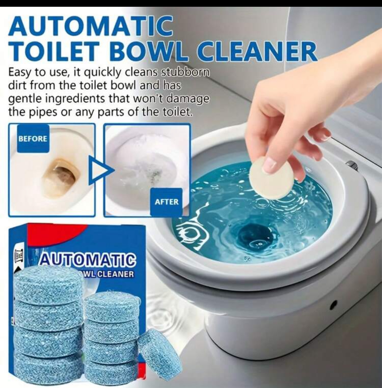 Automatic Toilet Bowl Cleaner Blue Tablets – Long-Lasting Flush Deodorizer and Stain Preventive